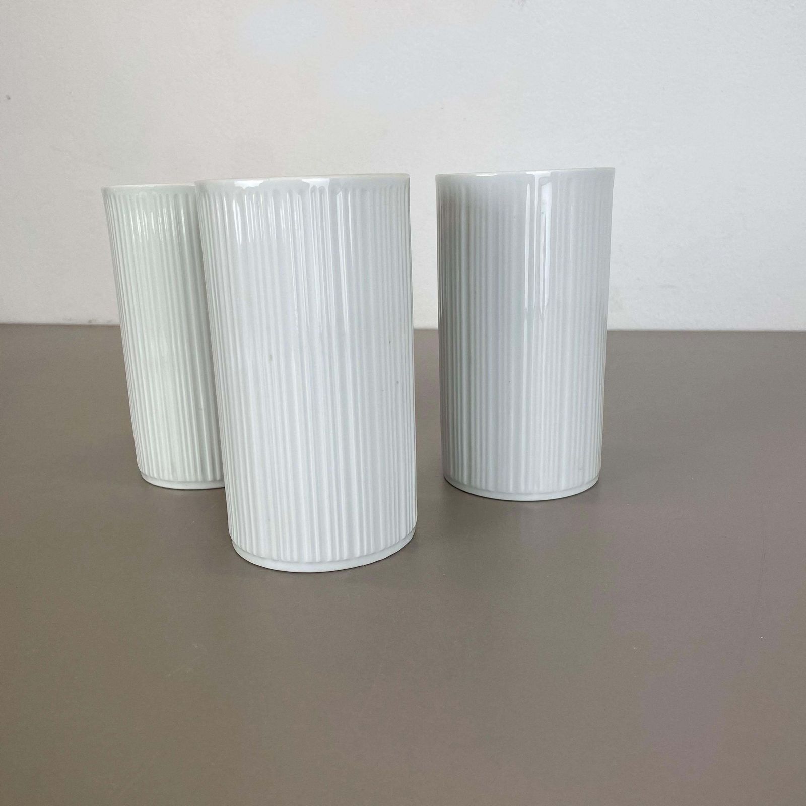 photo for sale Set Of 3 Op Art Porcelain Vases By Melitta Minden, Germany, 1970s