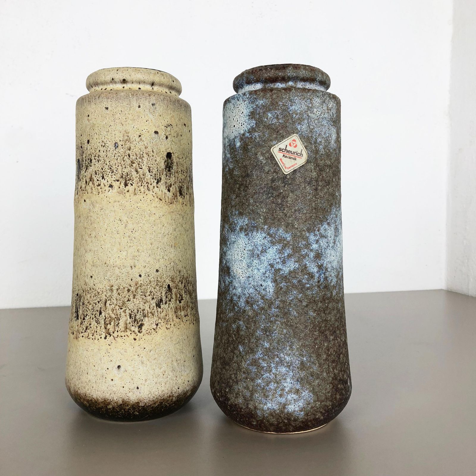 Set Of Two Pottery Fat Lava Vases "206 26" Made By Scheurich, Germany, 1970s photo for sale
