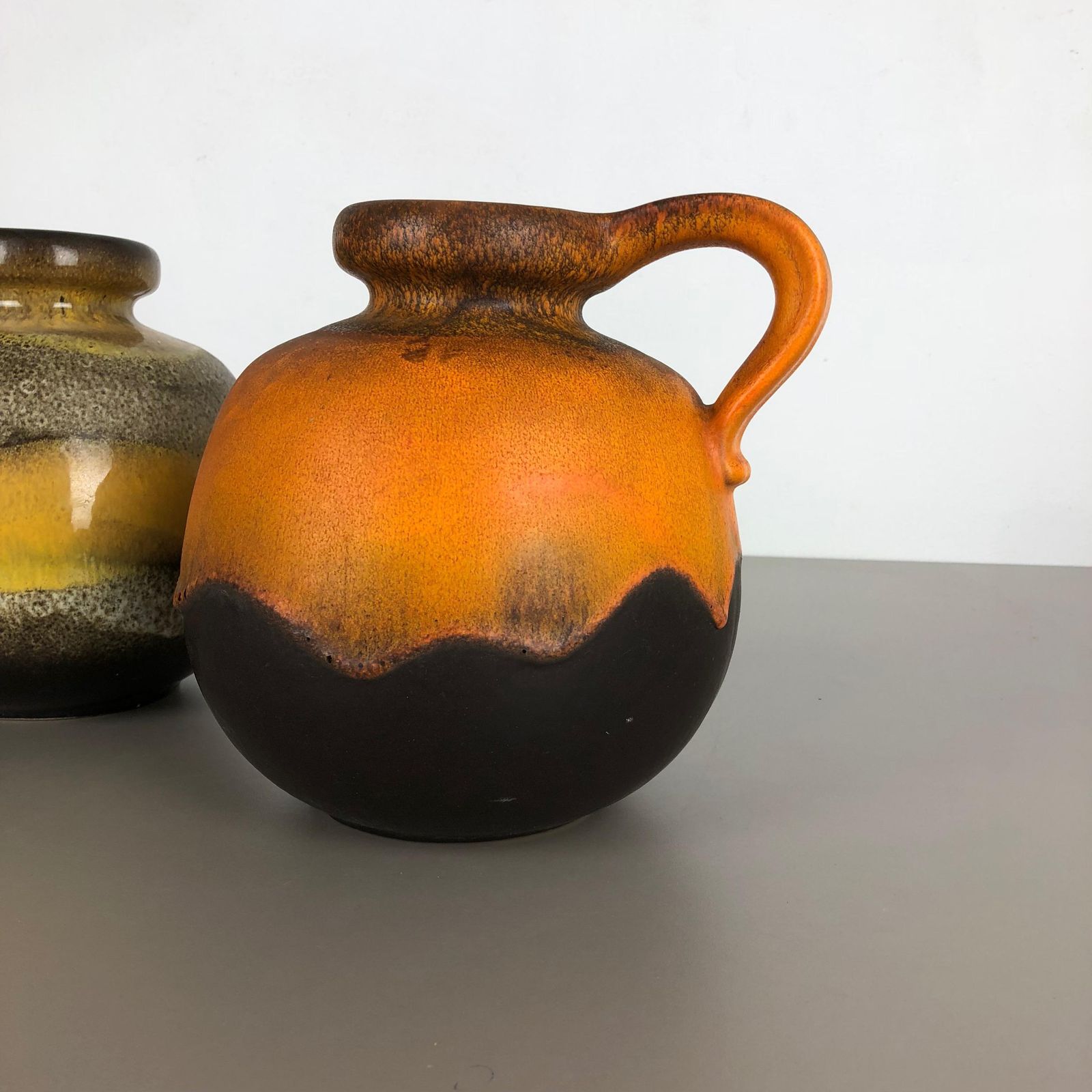 Set Of Two Pottery Fat Lava Vases Model "484 21" Made By Scheurich Germany 1970s