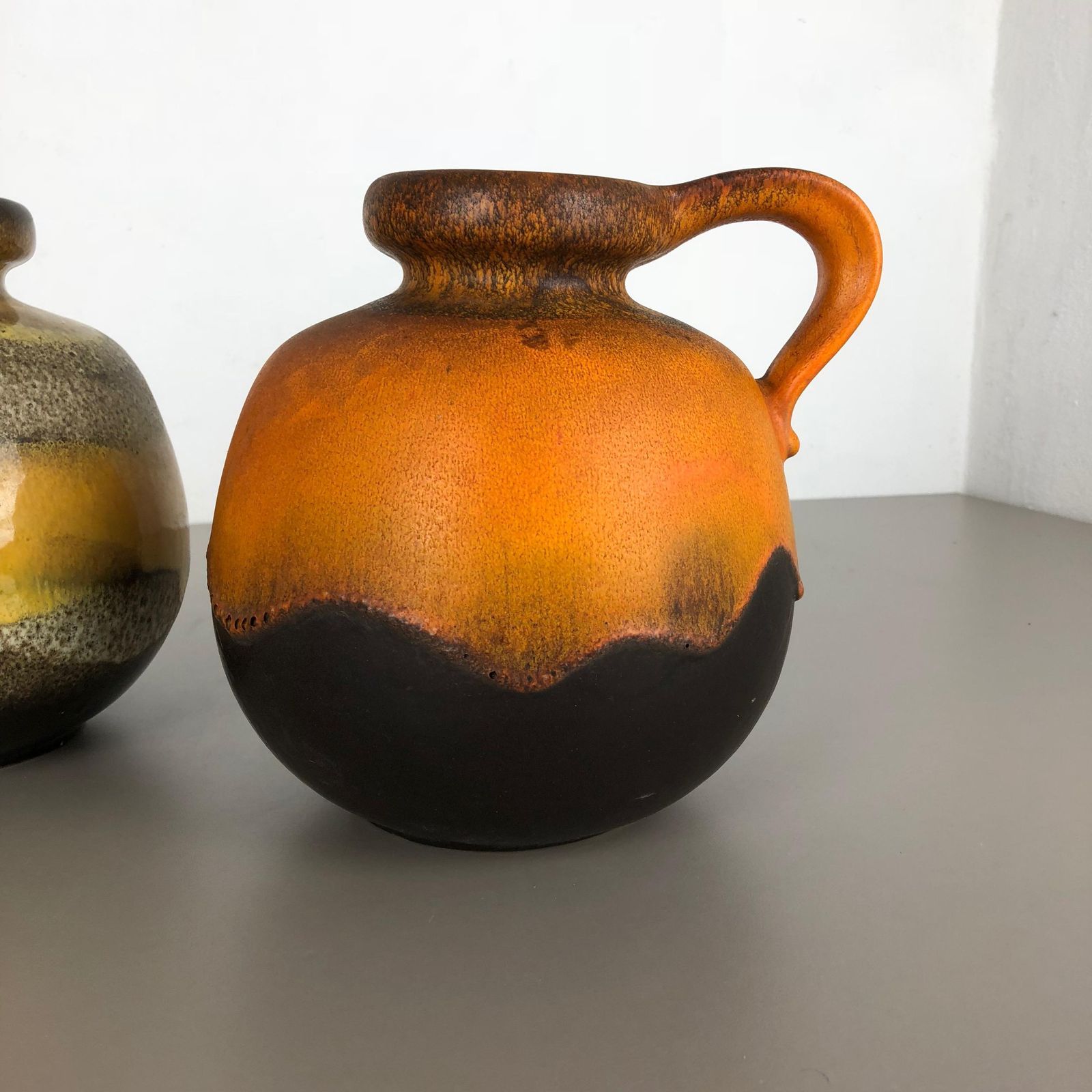 Set Of Two Pottery Fat Lava Vases Model "484 21" Made By Scheurich Germany 1970s photo furniture