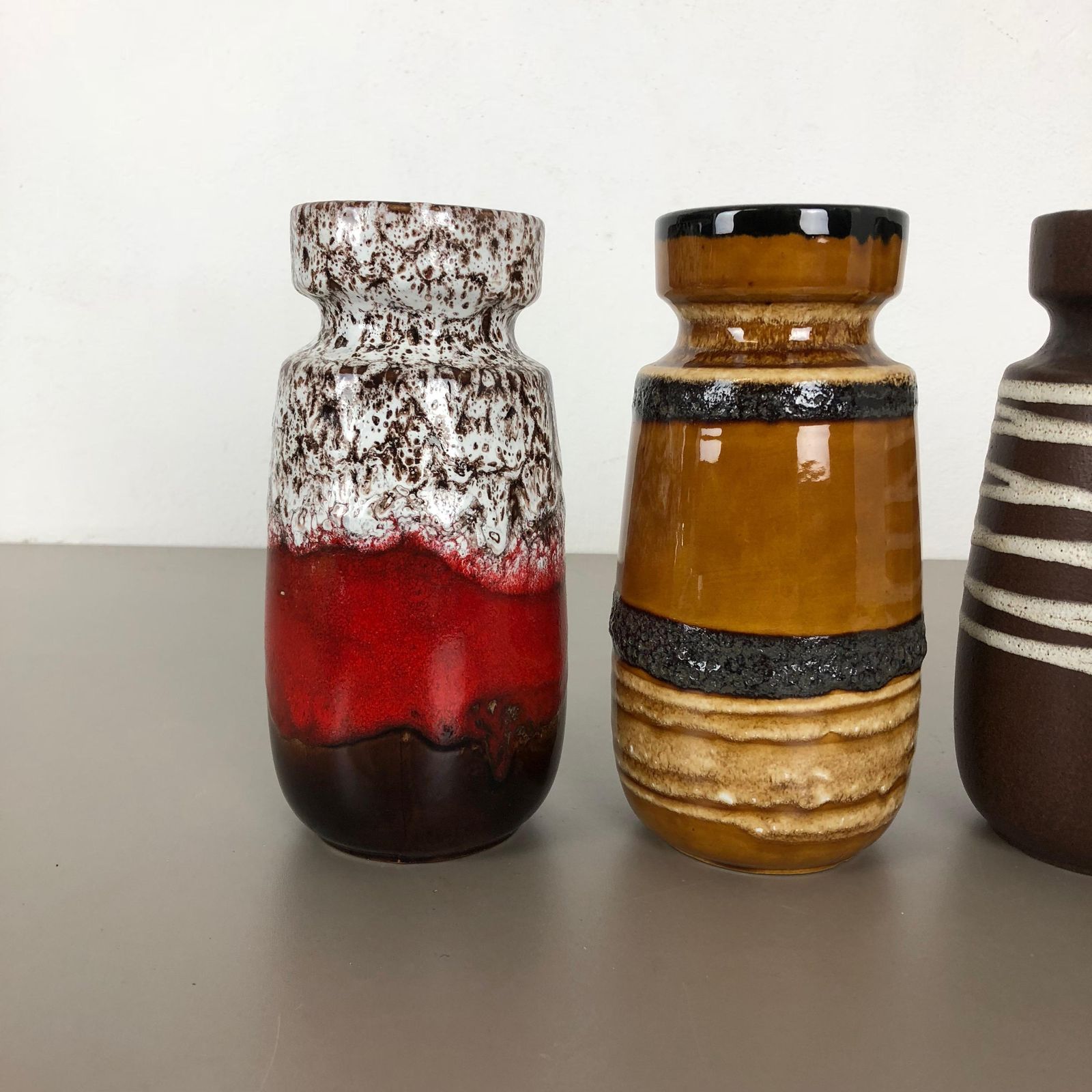Set Of Four Vintage Pottery Fat Lava "242 22" Vases Made By Scheurich, Germanyset Of Four Vintage Pottery Fat Lava "242 22" Vases Made By Scheurich, G photo for sale