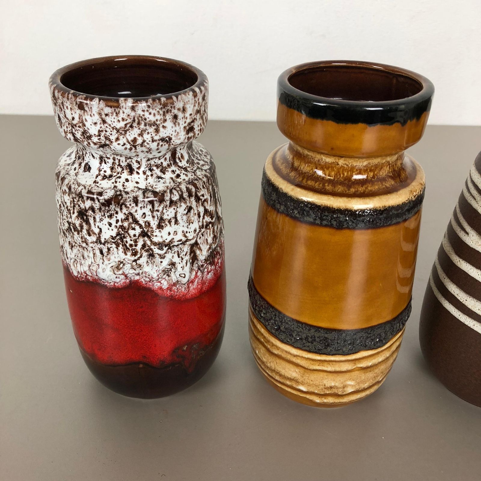 Set Of Four Vintage Pottery Fat Lava "242 22" Vases Made By Scheurich, Germanyset Of Four Vintage Pottery Fat Lava "242 22" Vases Made By Scheurich, G photo Home Decor