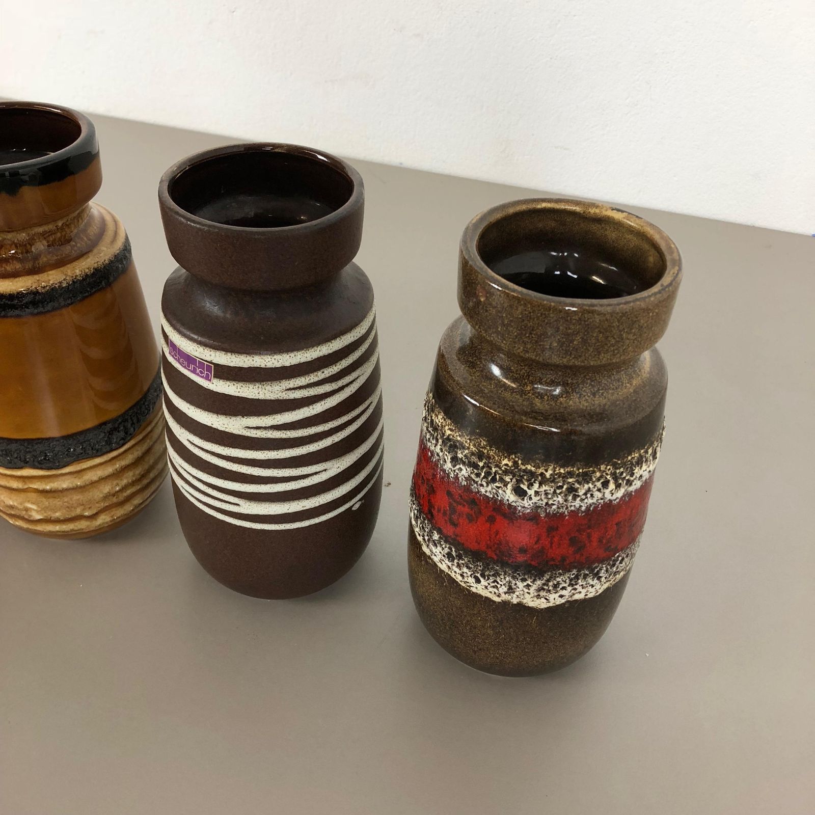 480.0 Set Of Four Vintage Pottery Fat Lava "242 22" Vases Made By Scheurich, Germanyset Of Four Vintage Pottery Fat Lava "242 22" Vases Made By Scheurich, G photo