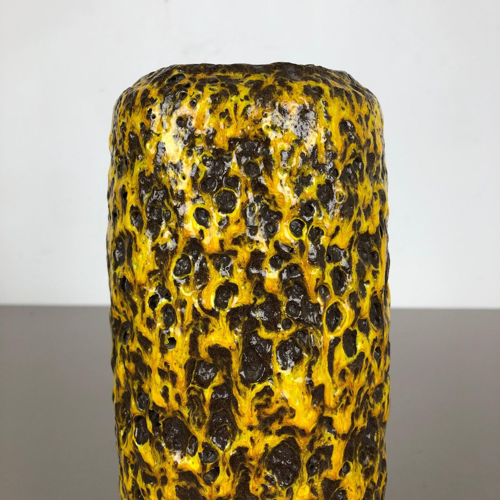 Pottery Super Yellow Color Fat Lava Multi Color Vase Scheurich Wgp, 1970s photo vintage