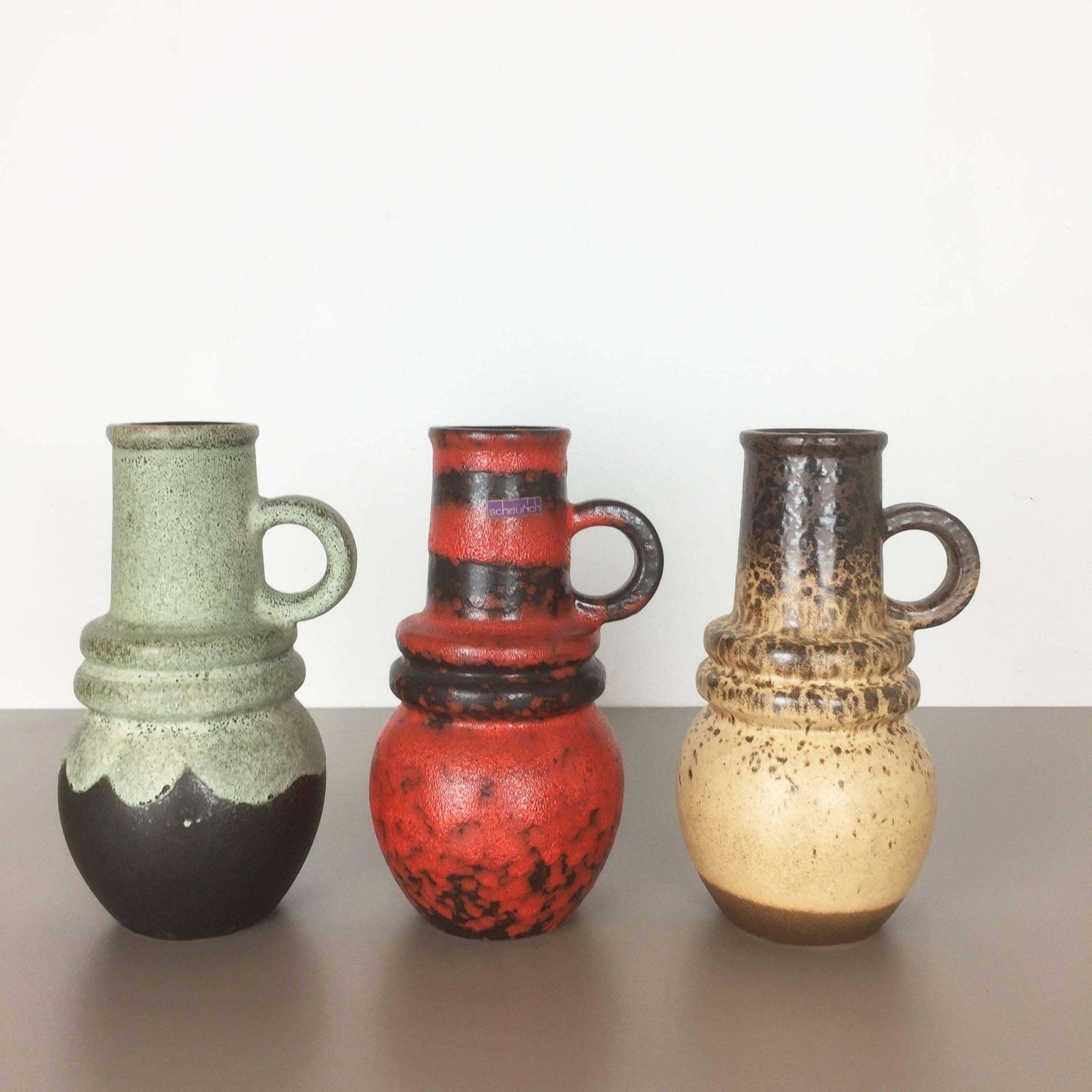 Set Of Three 1970s Pottery Fat Lava "Vienna" Vases Made By Scheurich, Germany photo furniture