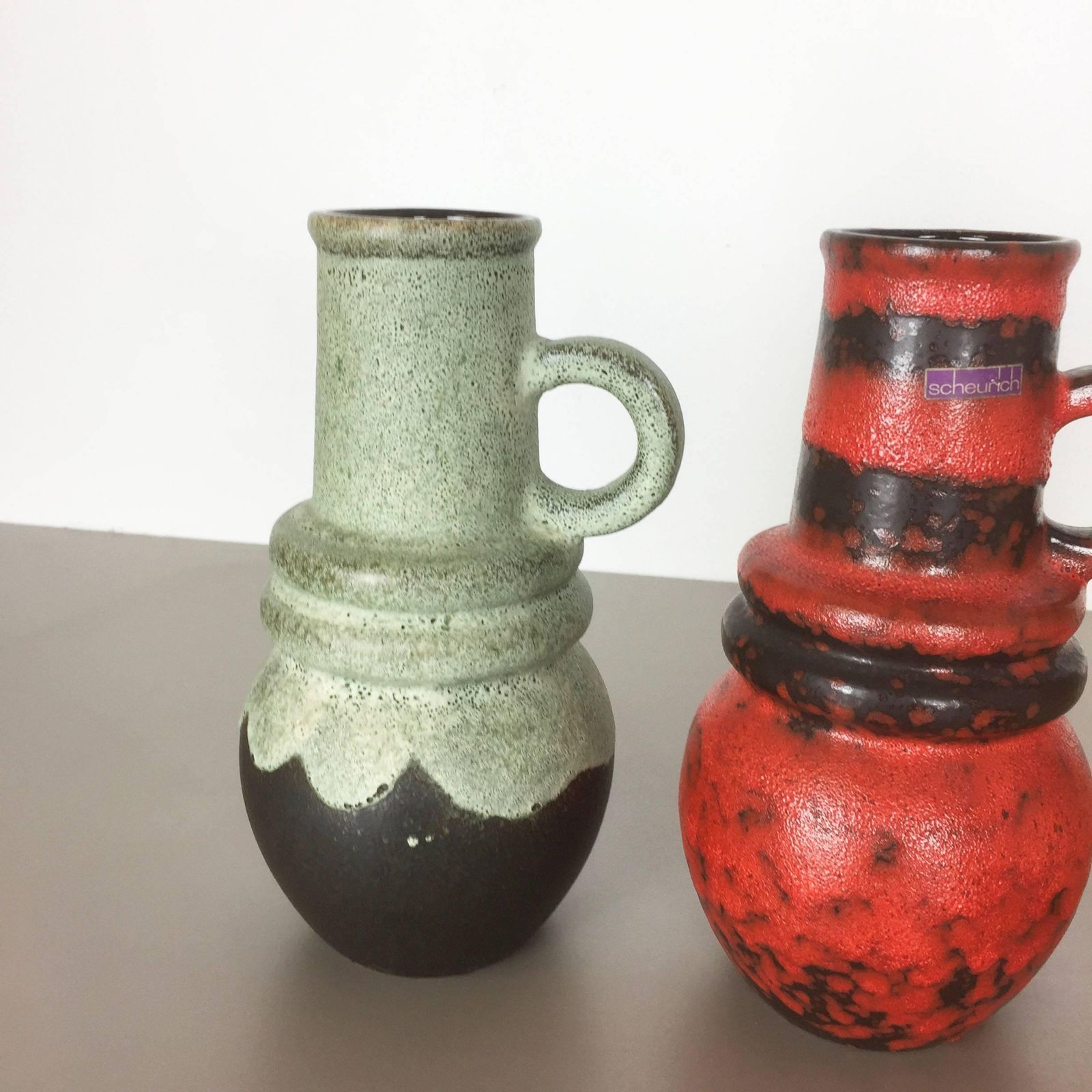 Set Of Three 1970s Pottery Fat Lava "Vienna" Vases Made By Scheurich, Germany photo for sale