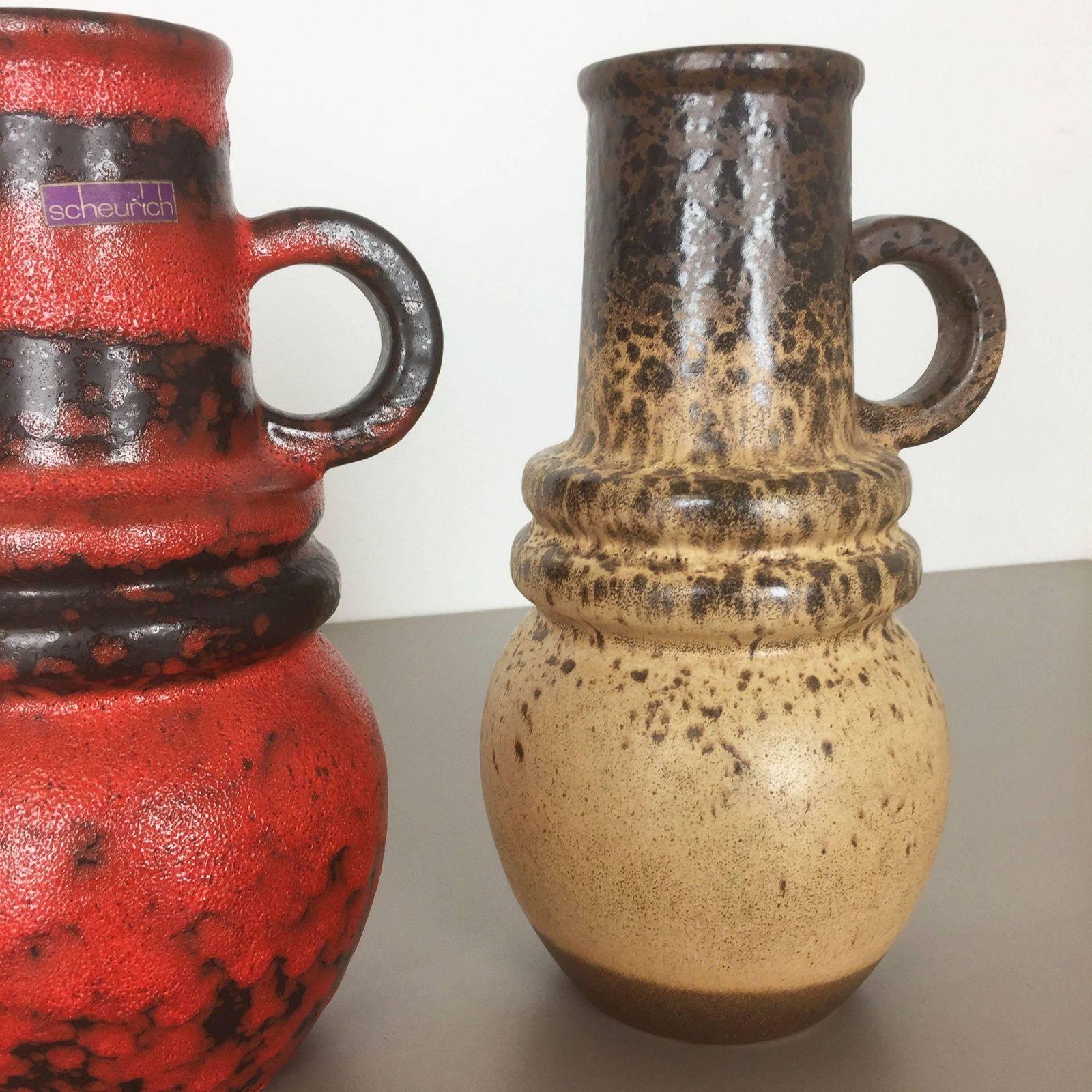 Set Of Three 1970s Pottery Fat Lava "Vienna" Vases Made By Scheurich, Germany photo 523.0
