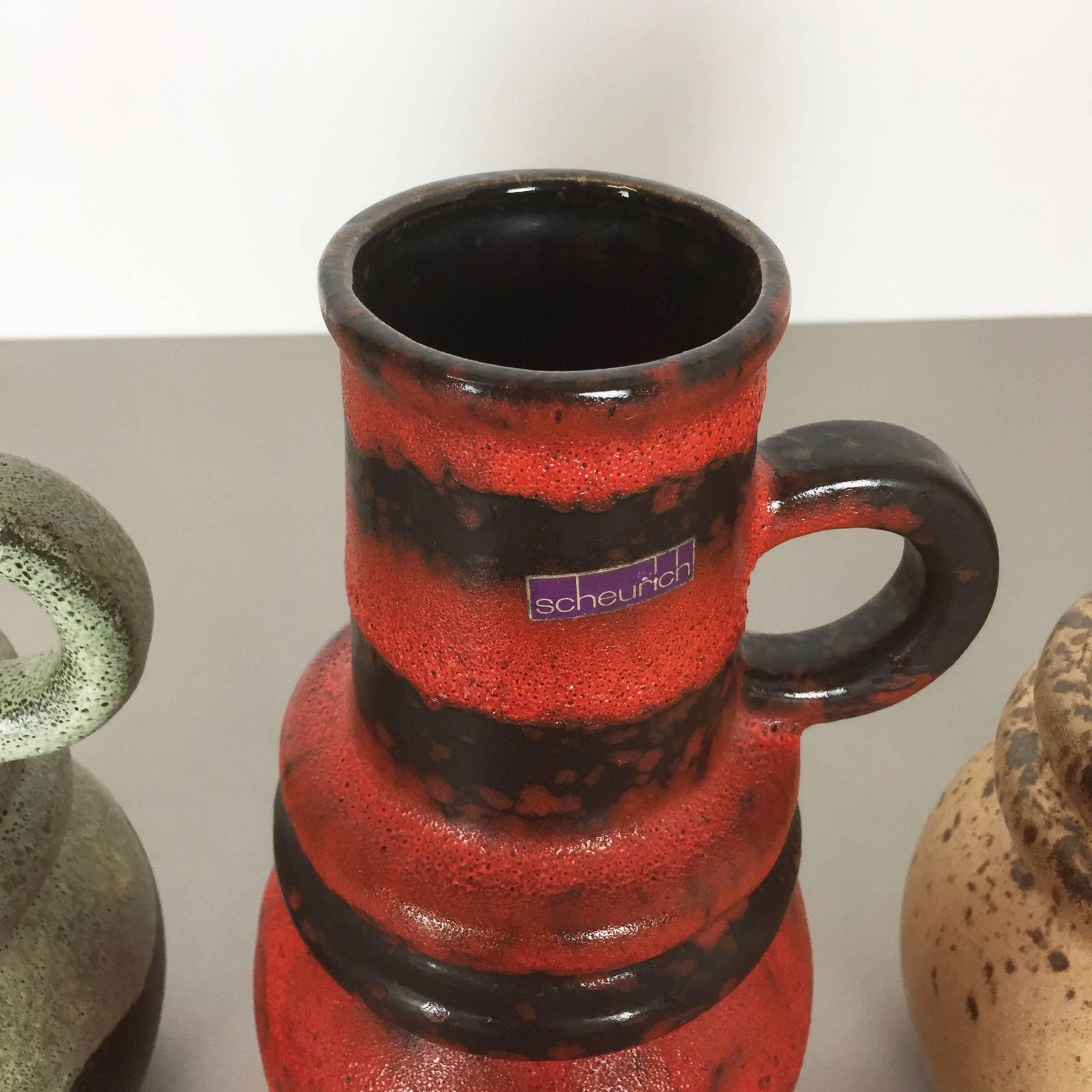 Set Of Three 1970s Pottery Fat Lava "Vienna" Vases Made By Scheurich, Germany photo vinterior