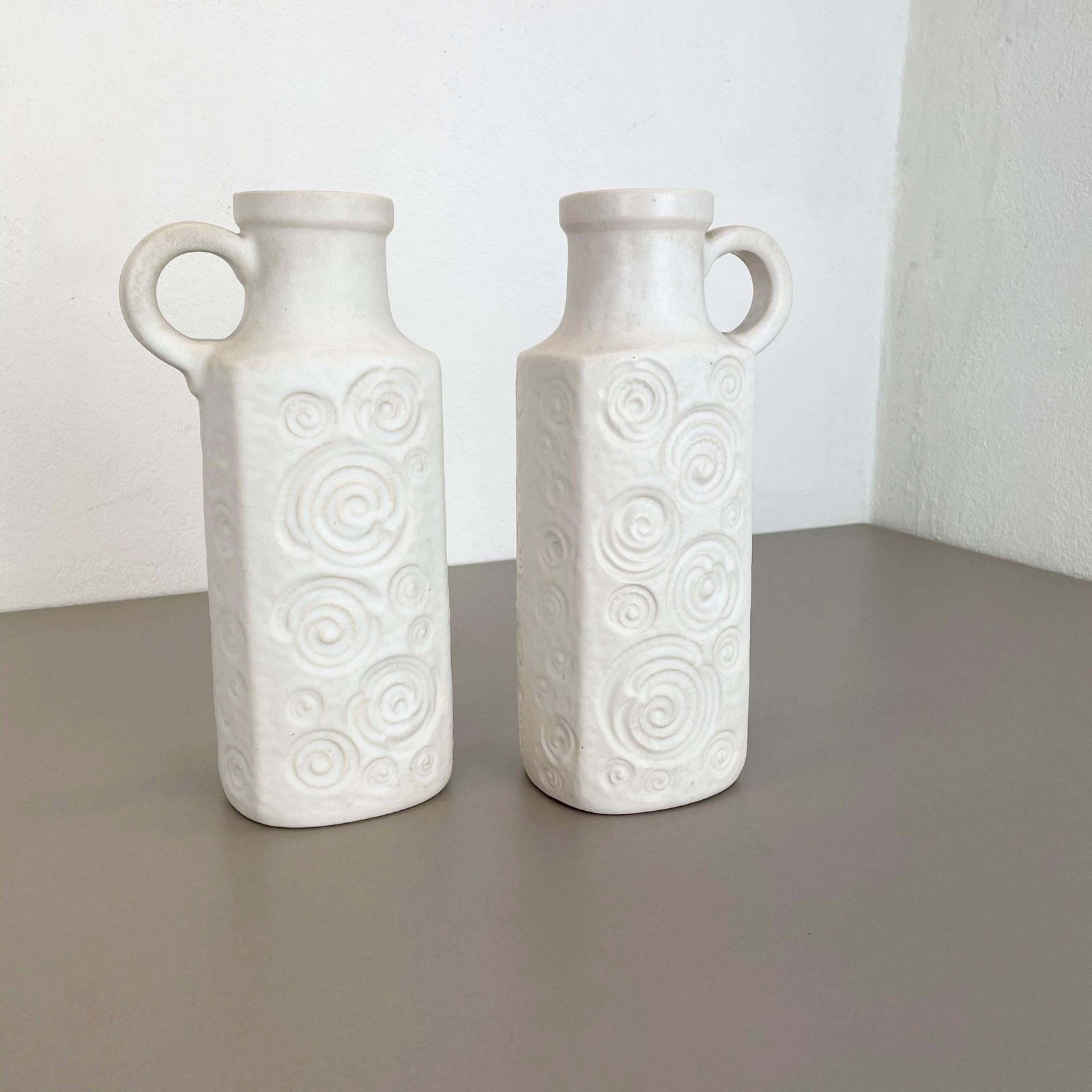 Set Of Two Pottery Fat Lava Vases Jura "482 28" Made By Scheurich, Germany 1970s photo furniture