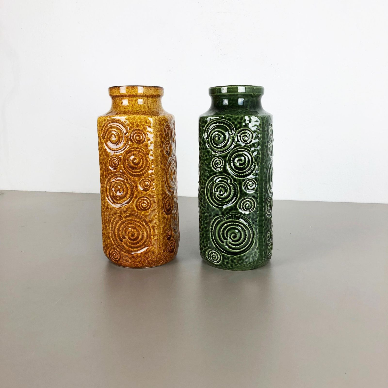 Set Of Two Pottery Fat Lava Vases Jura "282 26" Made By Scheurich, Germany 1970s photo for sale