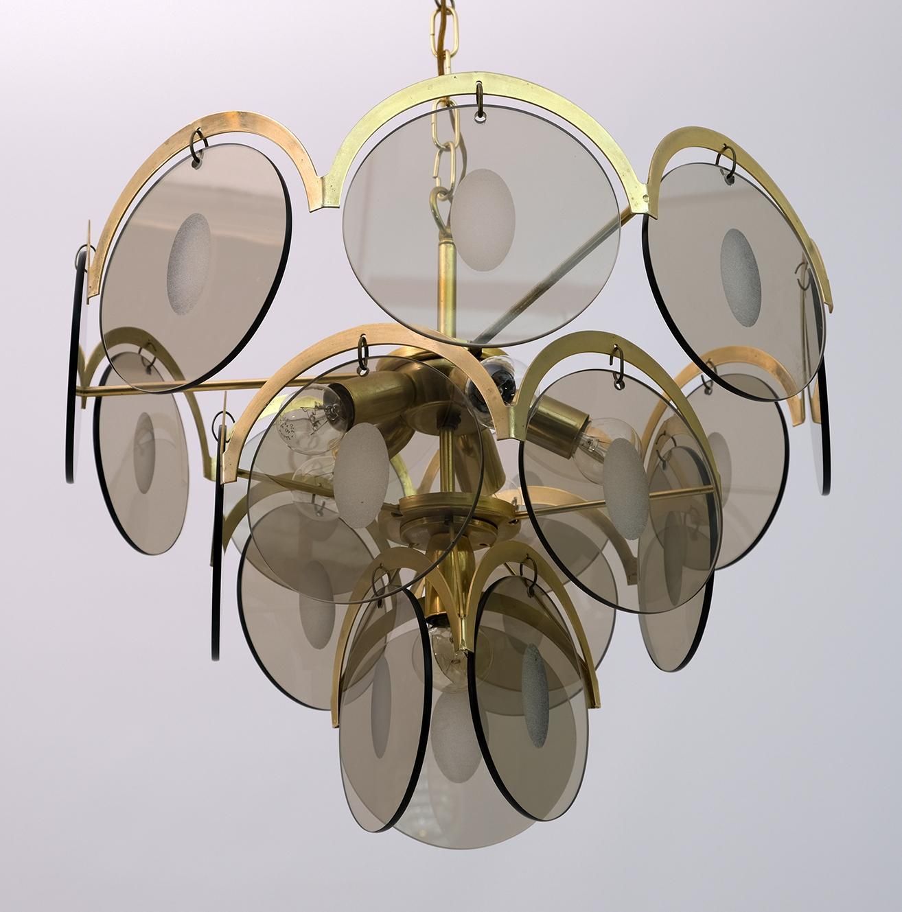 Gino Vistosi Mid Century Modern Amber Glass And Brass Chandelier photo Lighting