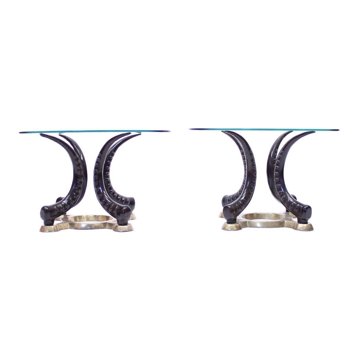 Brass & Faux Tusks Side Or Coffee Tables, 1970s, Set Of 2