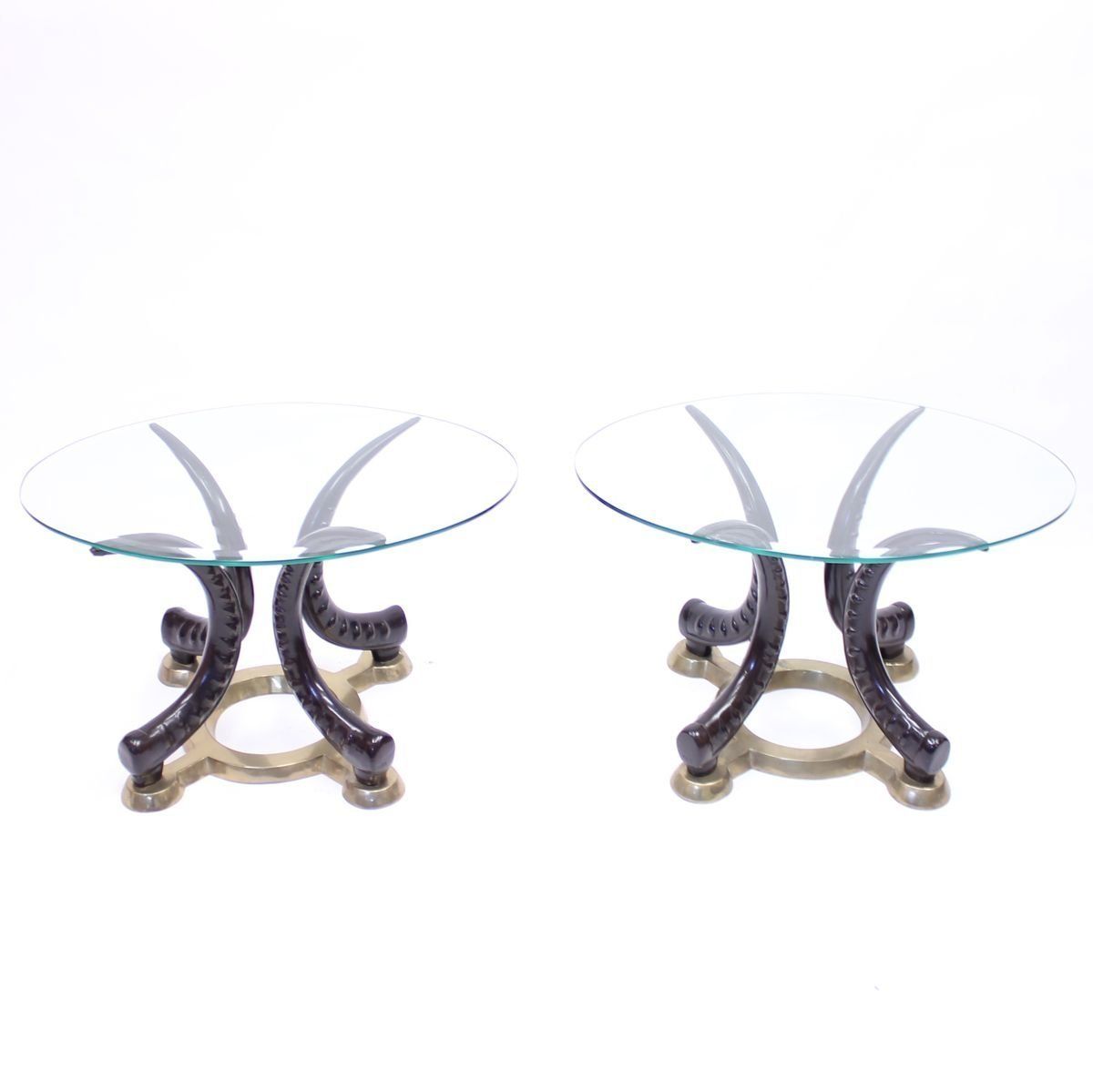 Brass & Faux Tusks Side Or Coffee Tables, 1970s, Set Of 2 photo Furniture