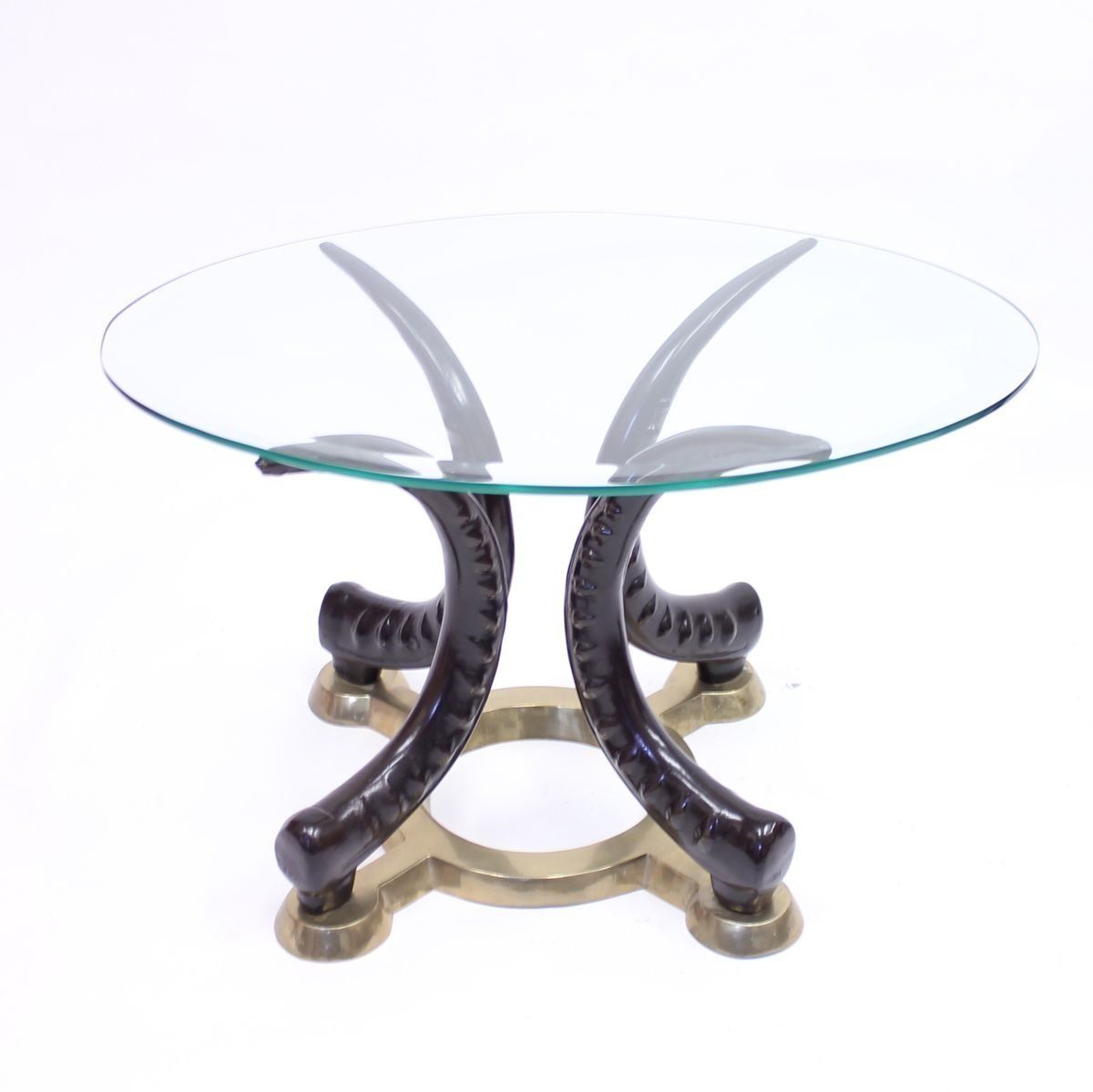 Brass & Faux Tusks Side Or Coffee Tables, 1970s, Set Of 2 photo vintage