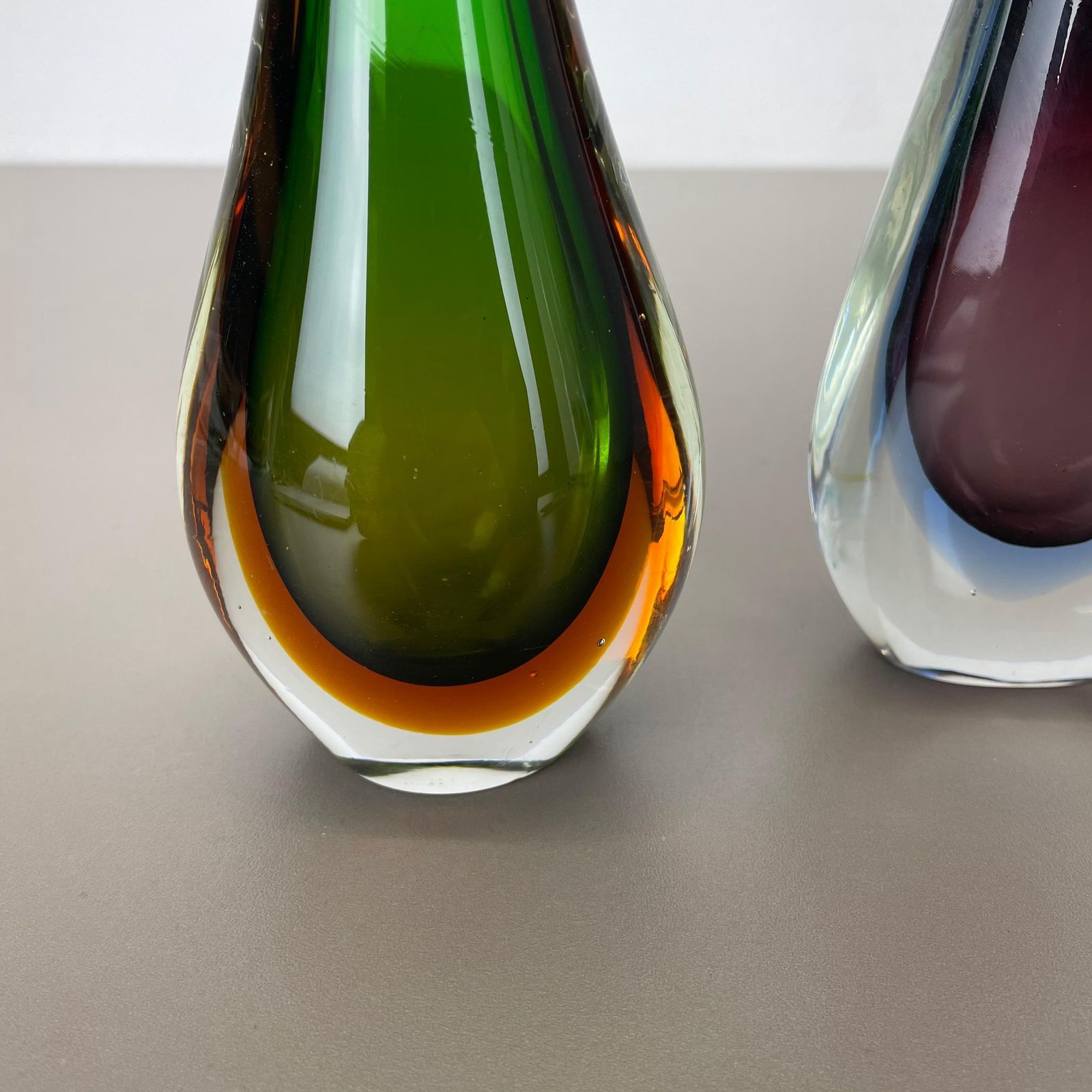 Rare Set Of 2 Organic Multicolor Murano Glass Sommerso Vases, Italy, 1970s photo buy