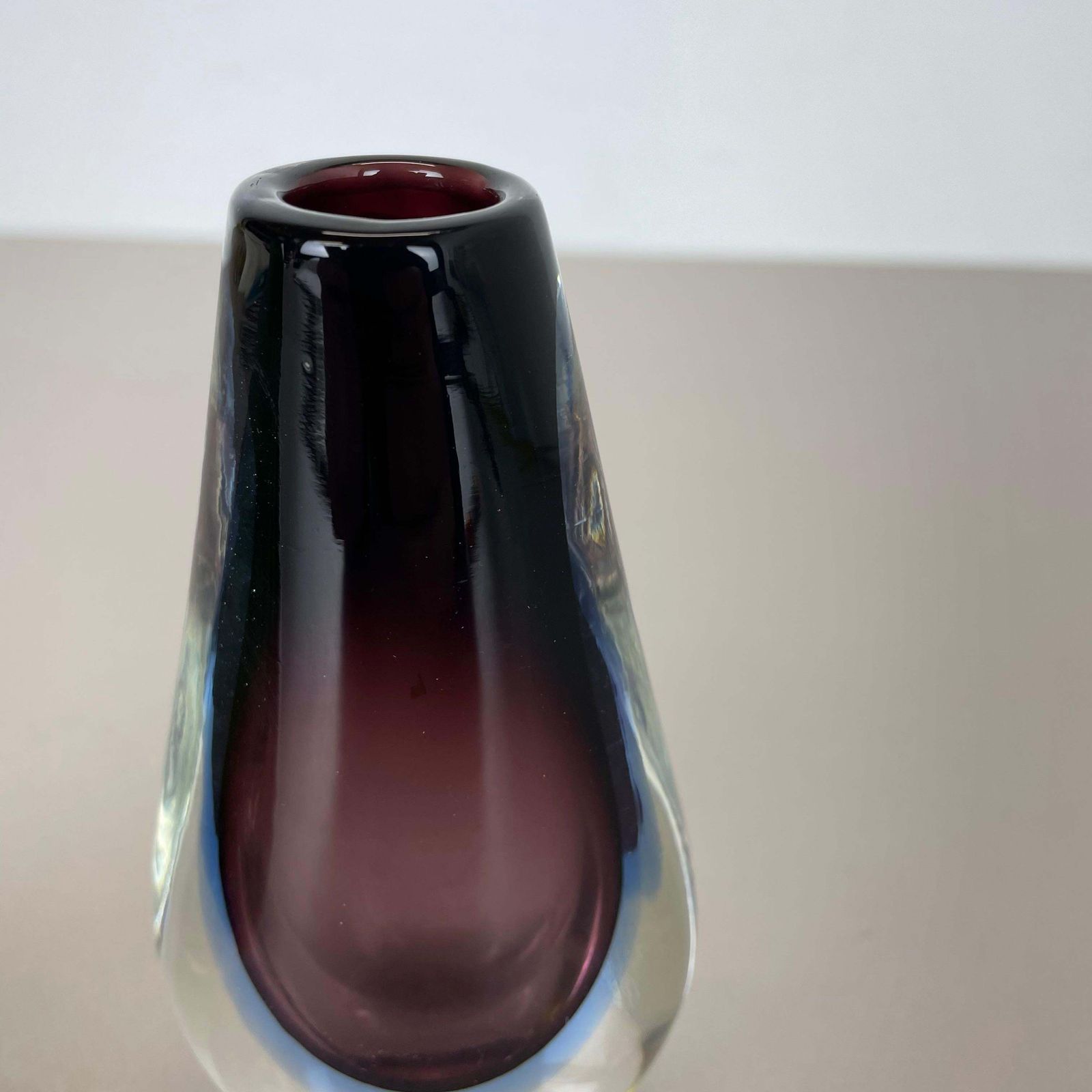photo for sale Rare Set Of 2 Organic Multicolor Murano Glass Sommerso Vases, Italy, 1970s