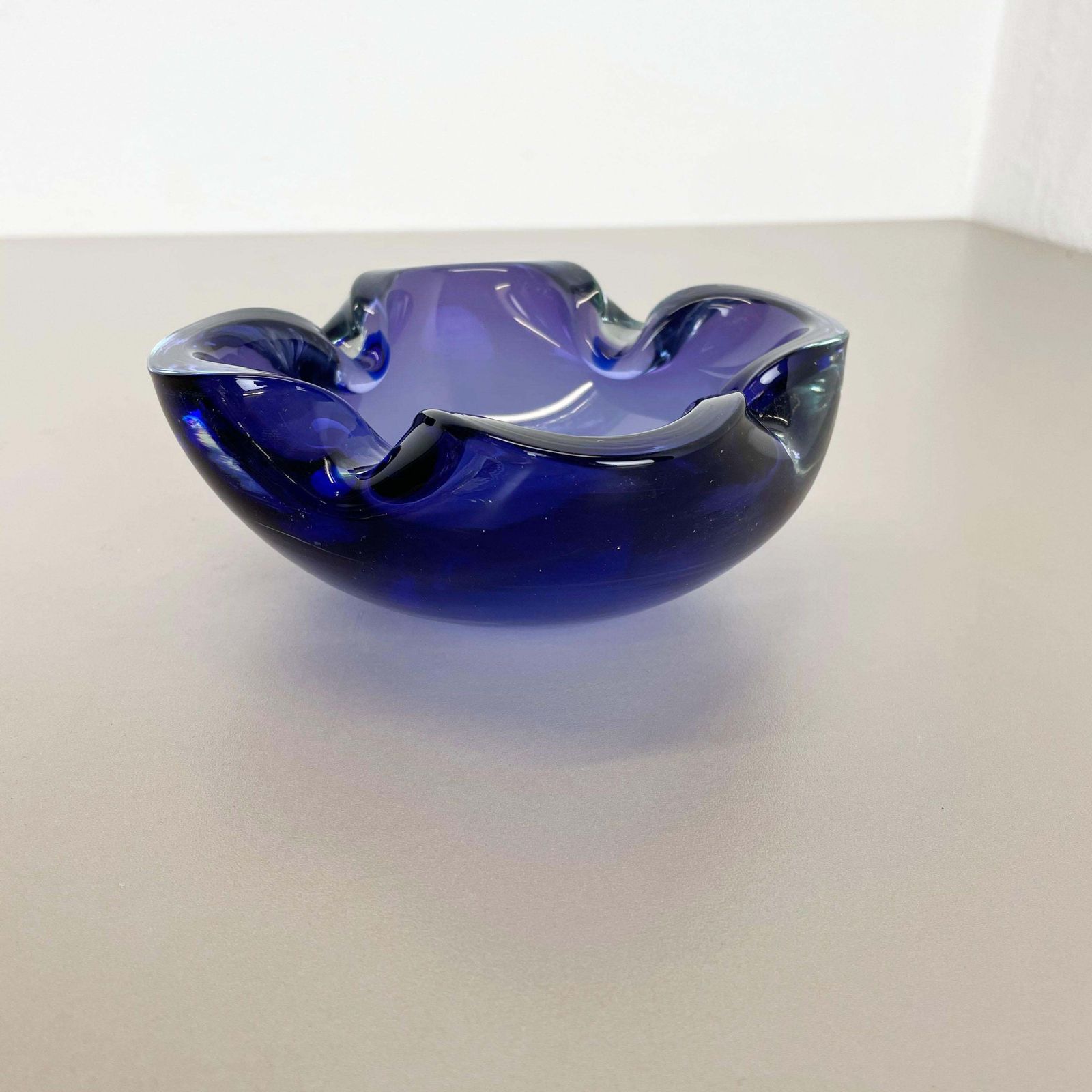Heavy Murano Glass "Blue" Bowl Element Shell Ashtray Murano, Italy, 1970s photo for sale