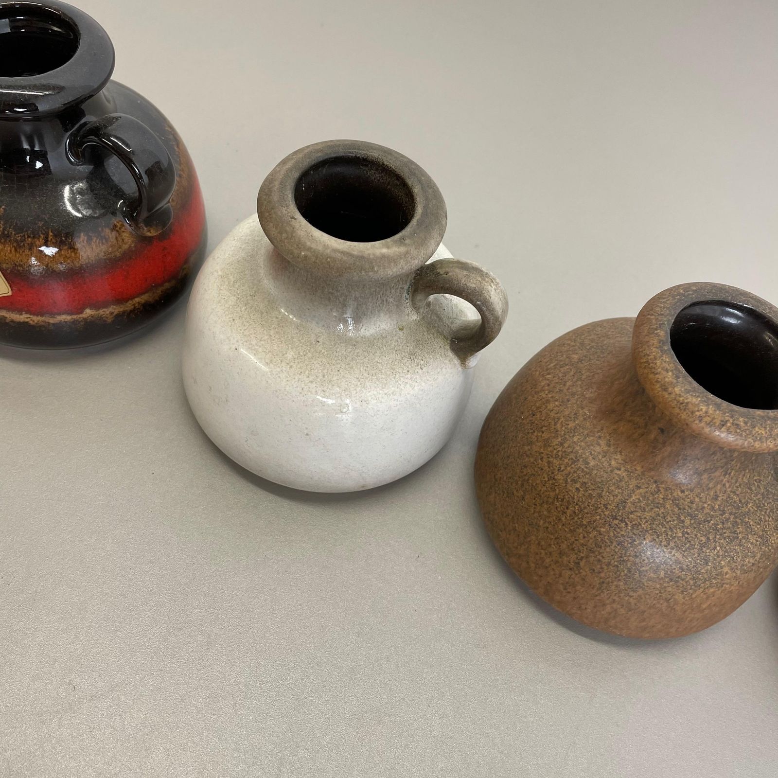 photo for sale Set Of Five Vintage Pottery Fat Lava "493 10" Vases Made By Scheurich, Germany