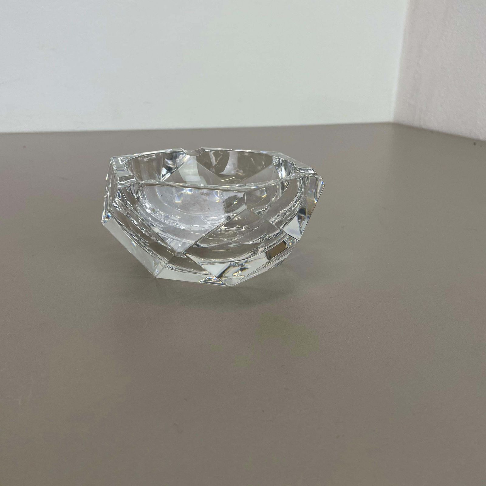 Heavy Crystal "Diamond" Glass Ashtray By Val Saint Lambert, Belgium, 1970s photo Home Decor