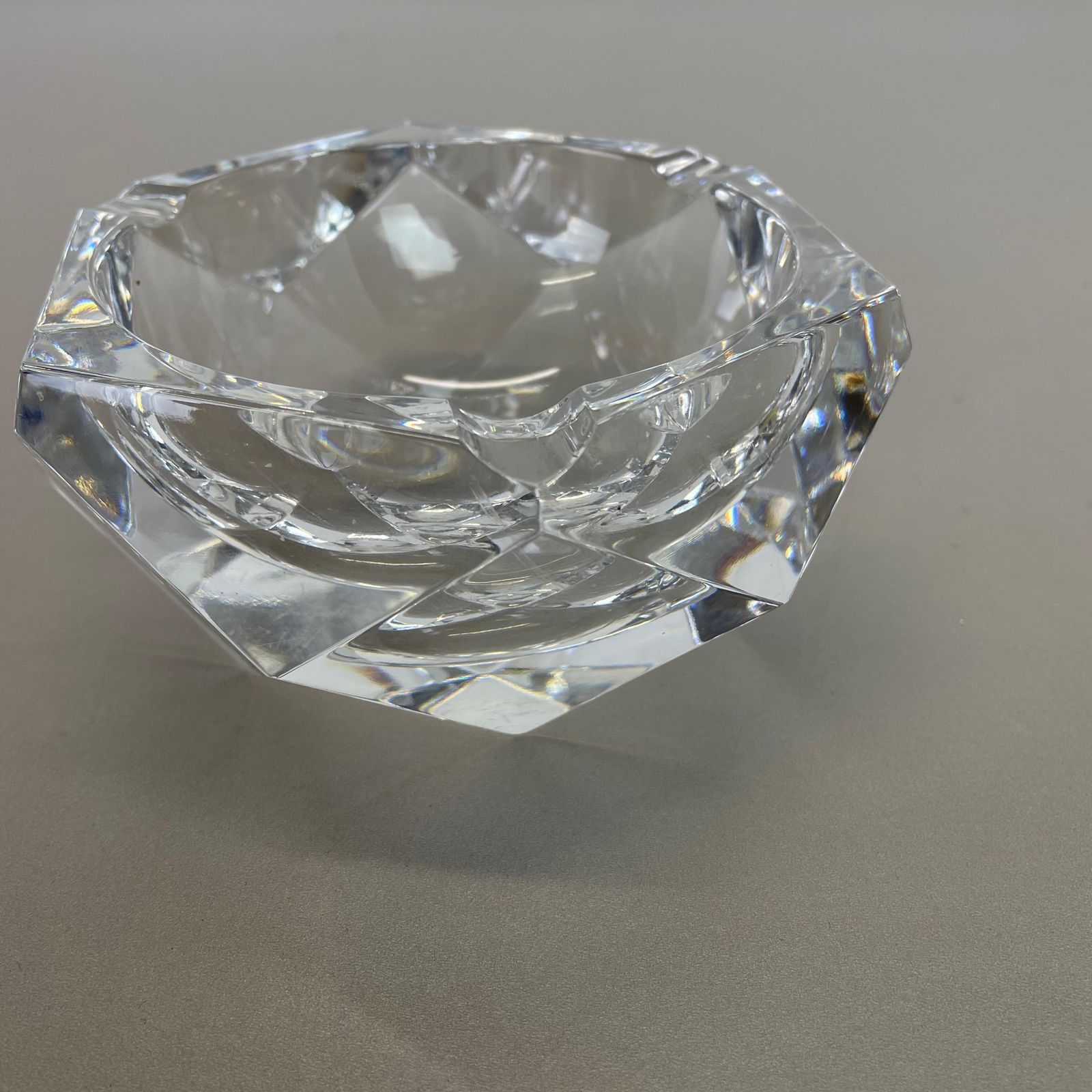 Heavy Crystal "Diamond" Glass Ashtray By Val Saint Lambert, Belgium, 1970s photo vintage