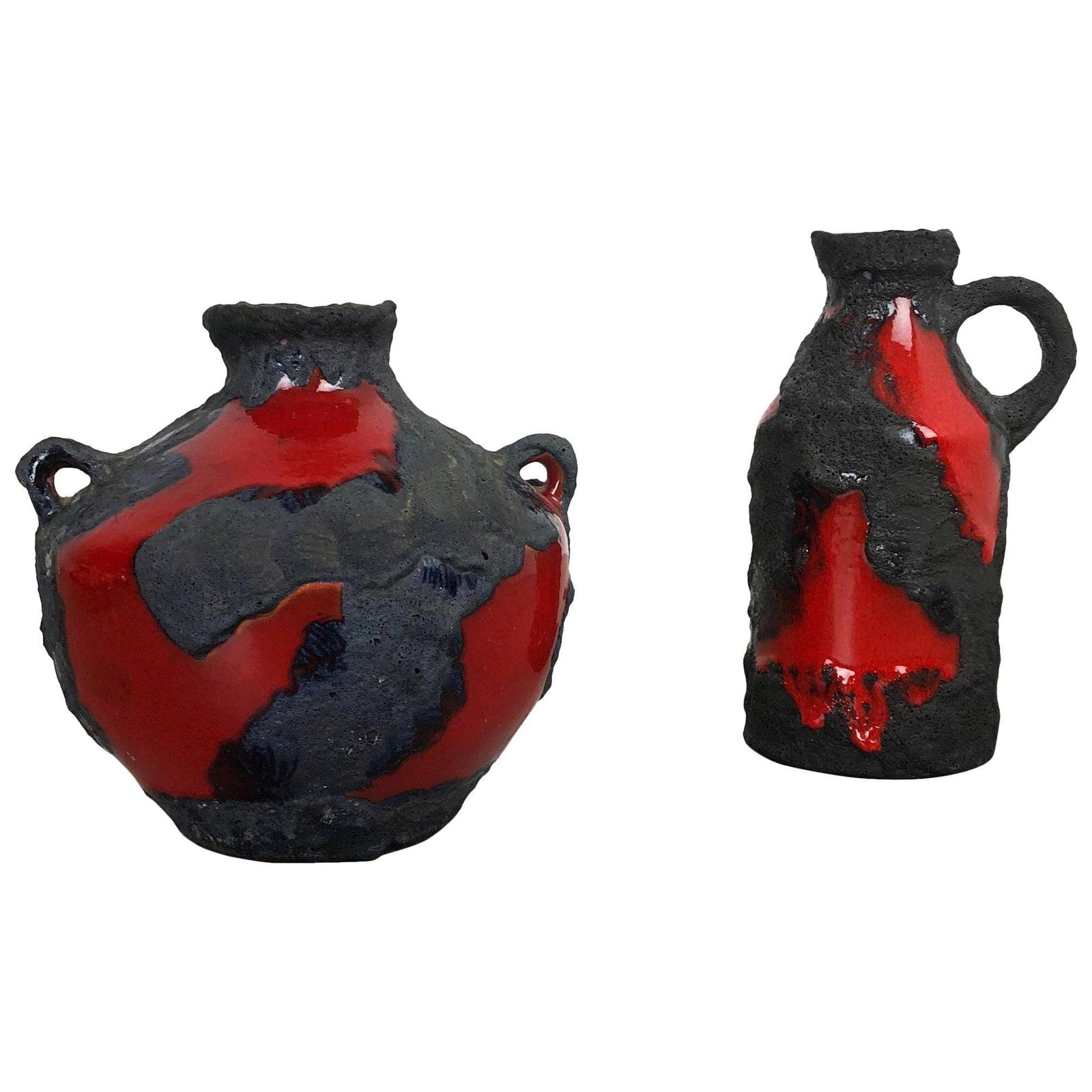 Set Of 2 Original 1970 Ceramic Studio Pottery Vase By Marei Ceramics, Germany