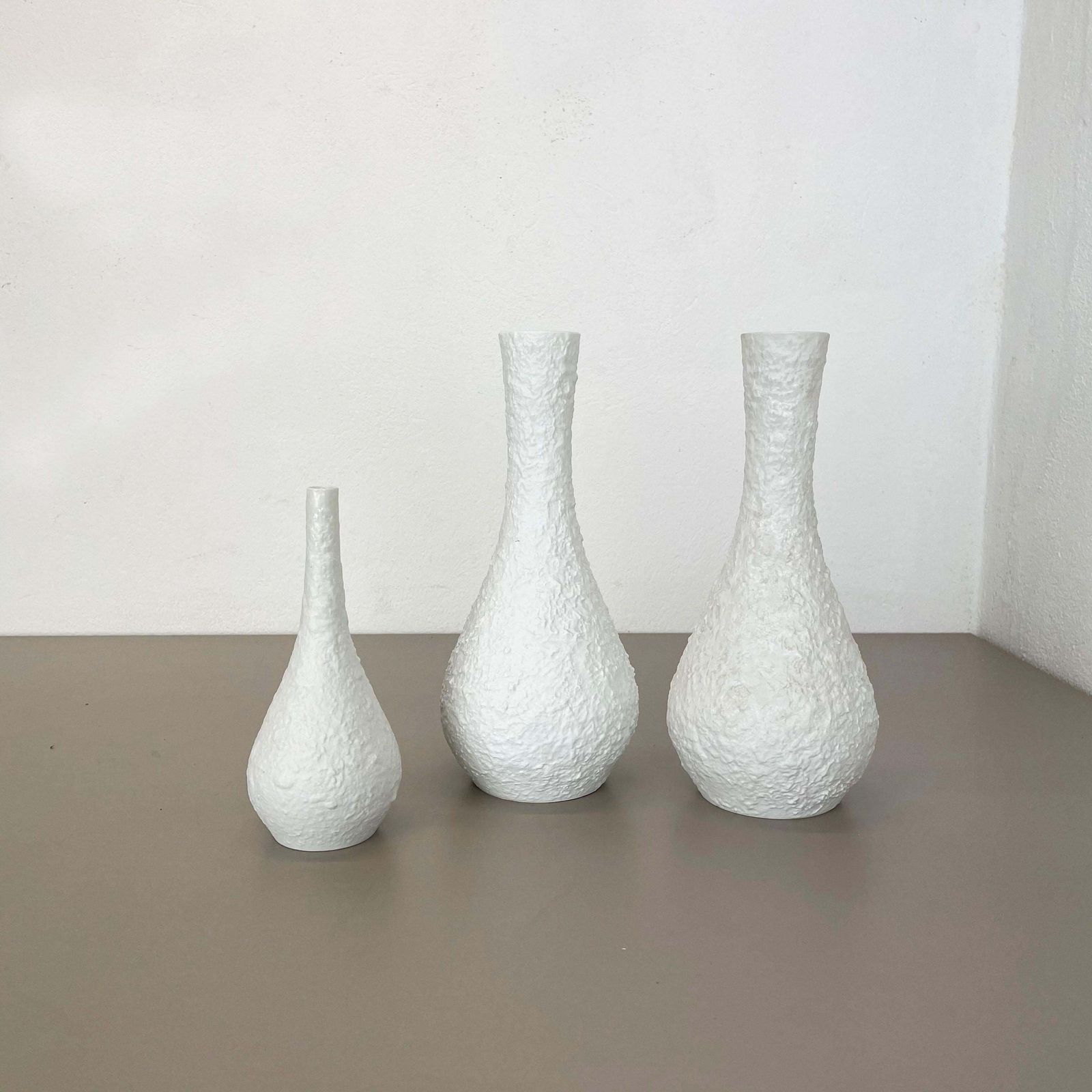Set Of 3 Op Art Biscuit Porcelain Vases By Edelstein Bavaria, Germany, 1970s