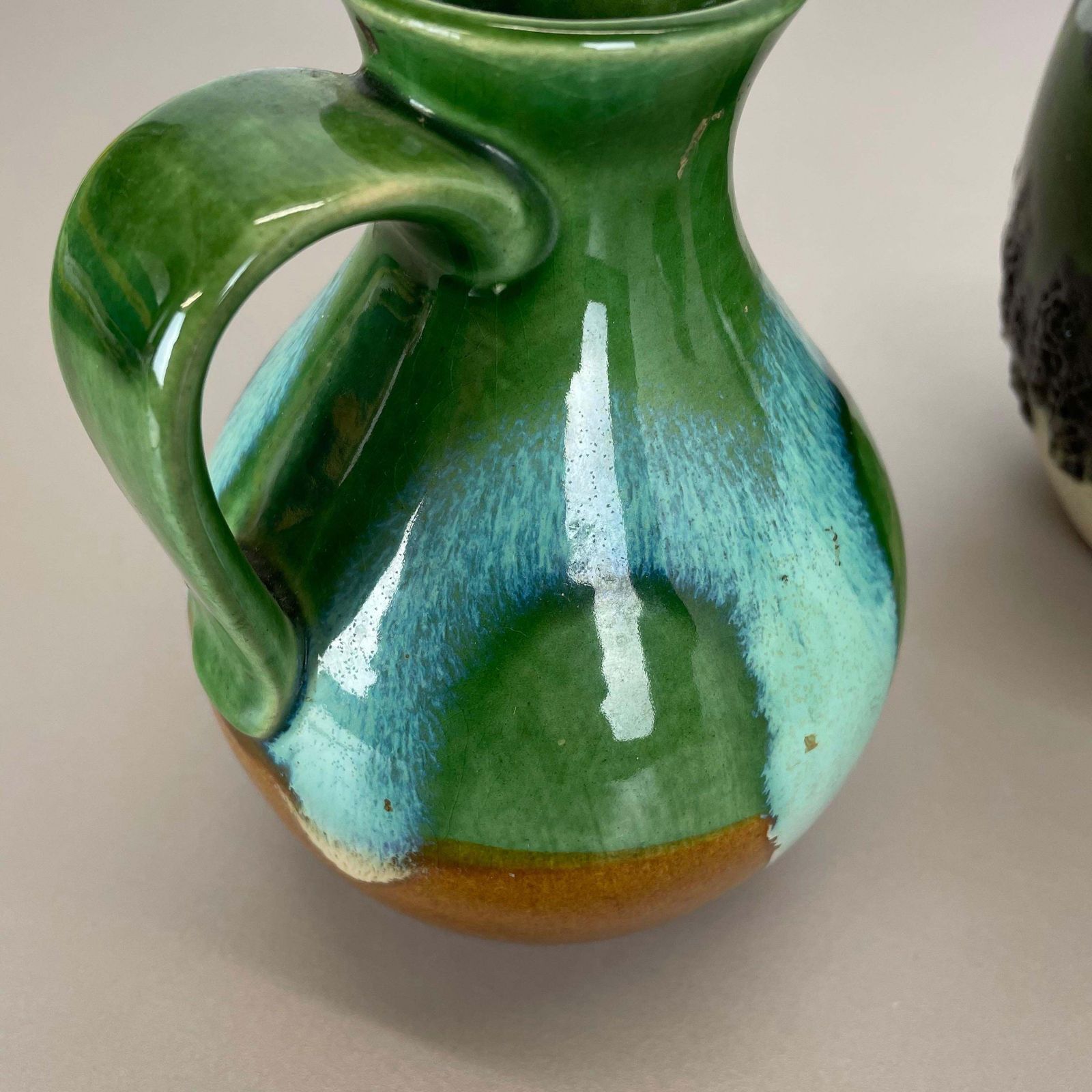 Set Of 3 Multi Color Fat Lava Op Art Pottery Vase Made Bay Ceramics, Germany photo vinterior