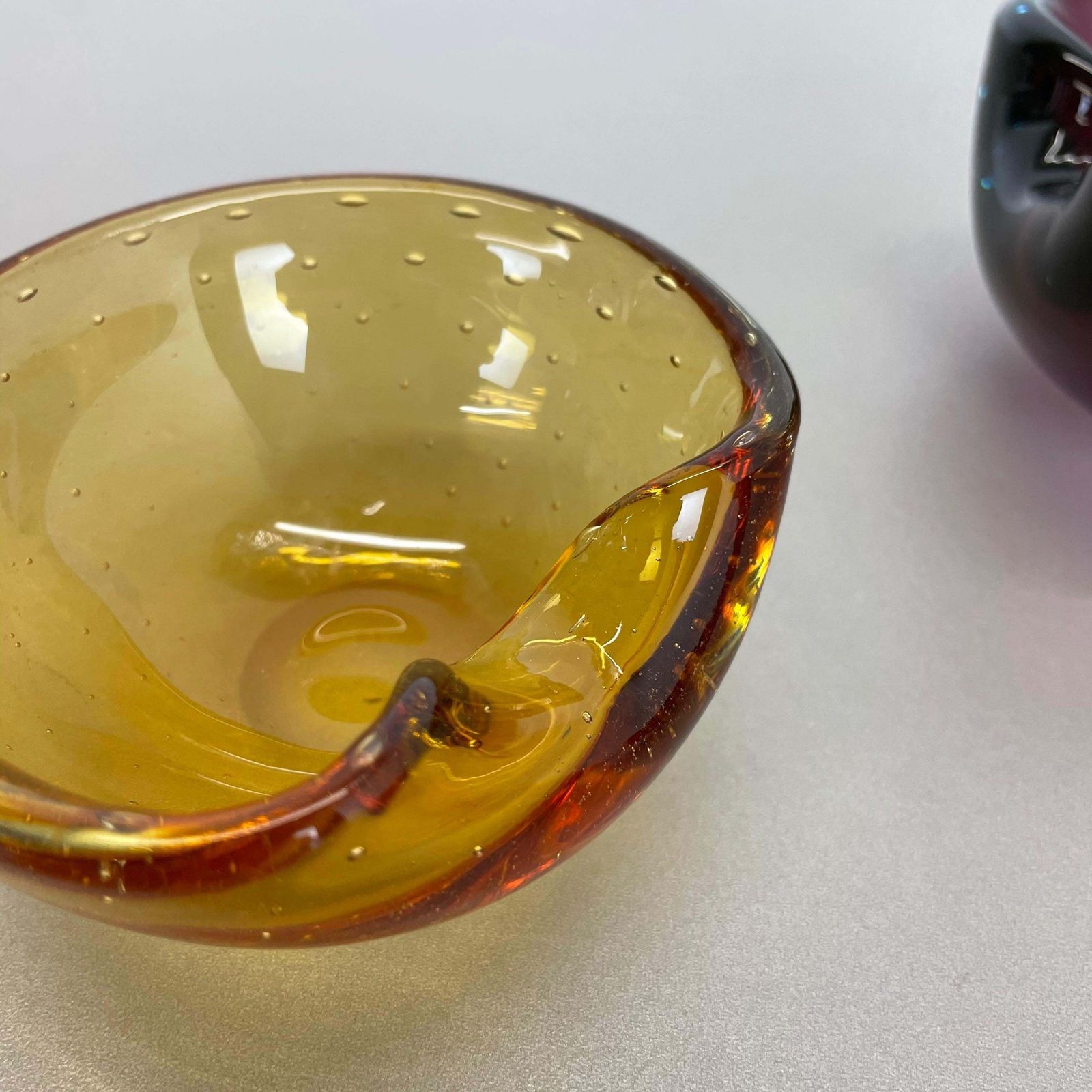 Set Of 3 Murano Glass Sommerso Bowl Shells Ashtray Element, Italy, 1970s photo vintage