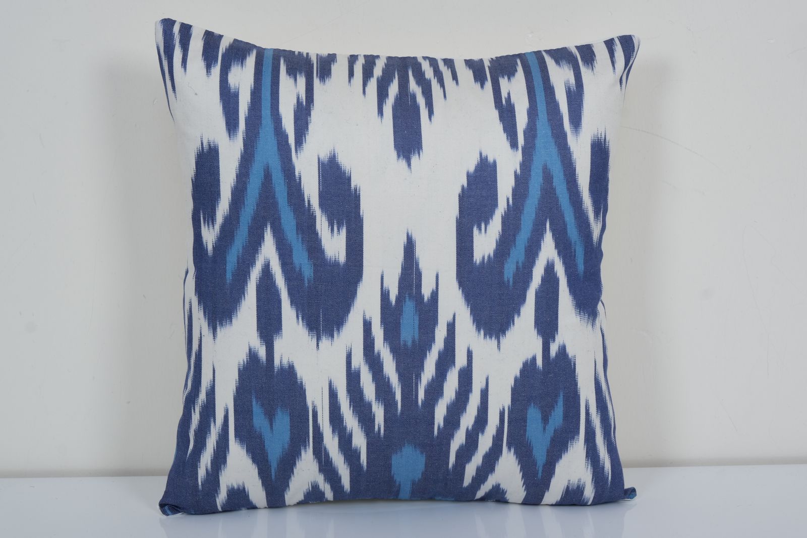 Ethnic Ikat Chevron Pillowcase Blue Square Pillow Uzbek Ikat Pillow, Tribal Turkish Cushion Cover 35x35 Cm