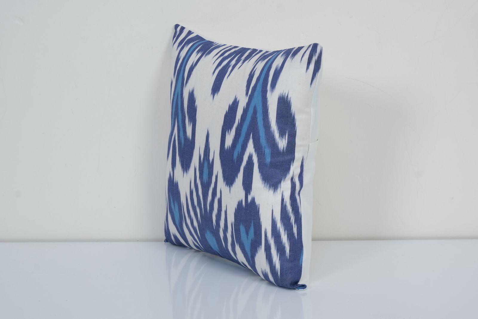 Ethnic Ikat Chevron Pillowcase Blue Square Pillow Uzbek Ikat Pillow, Tribal Turkish Cushion Cover 35x35 Cm photo Textiles