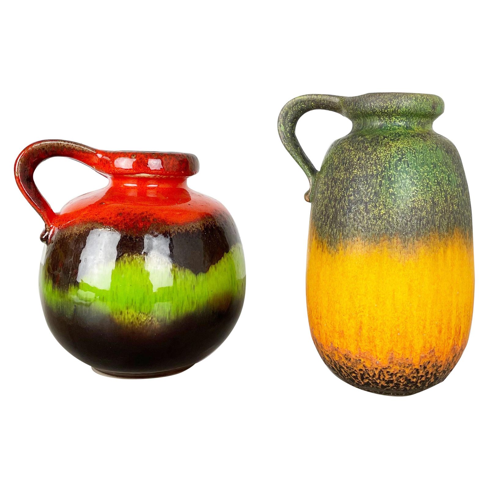Set Of Two Pottery Fat Lava Vases "Multi Color" By Scheurich, Germany, 1970