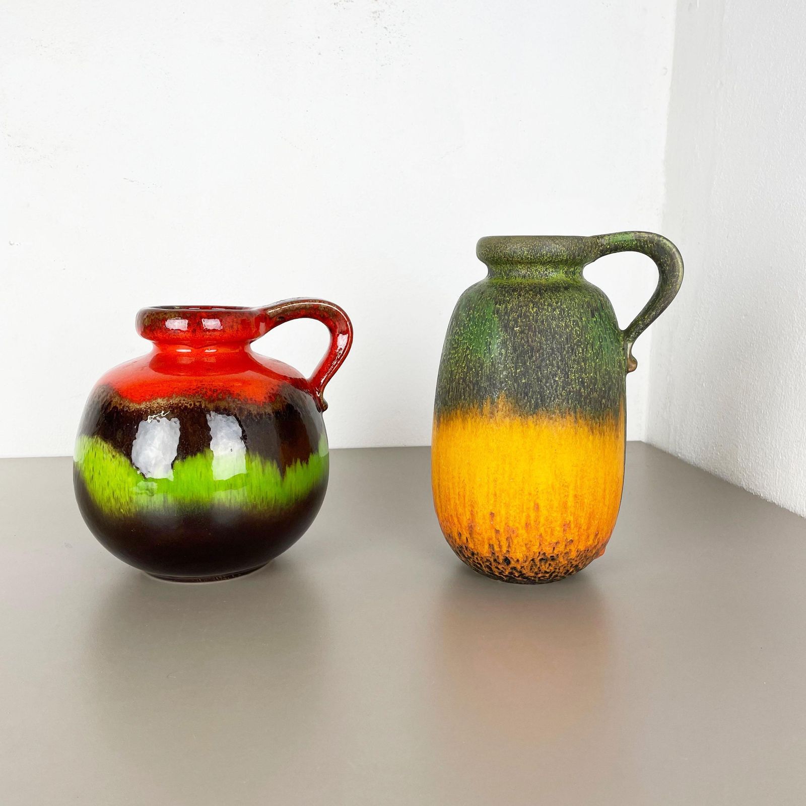 Set Of Two Pottery Fat Lava Vases "Multi Color" By Scheurich, Germany, 1970 photo furniture