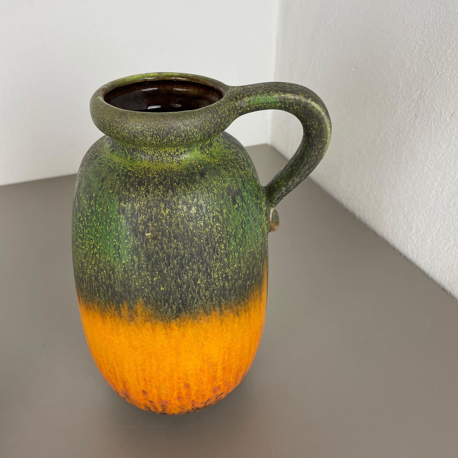 photo for sale Set Of Two Pottery Fat Lava Vases "Multi Color" By Scheurich, Germany, 1970