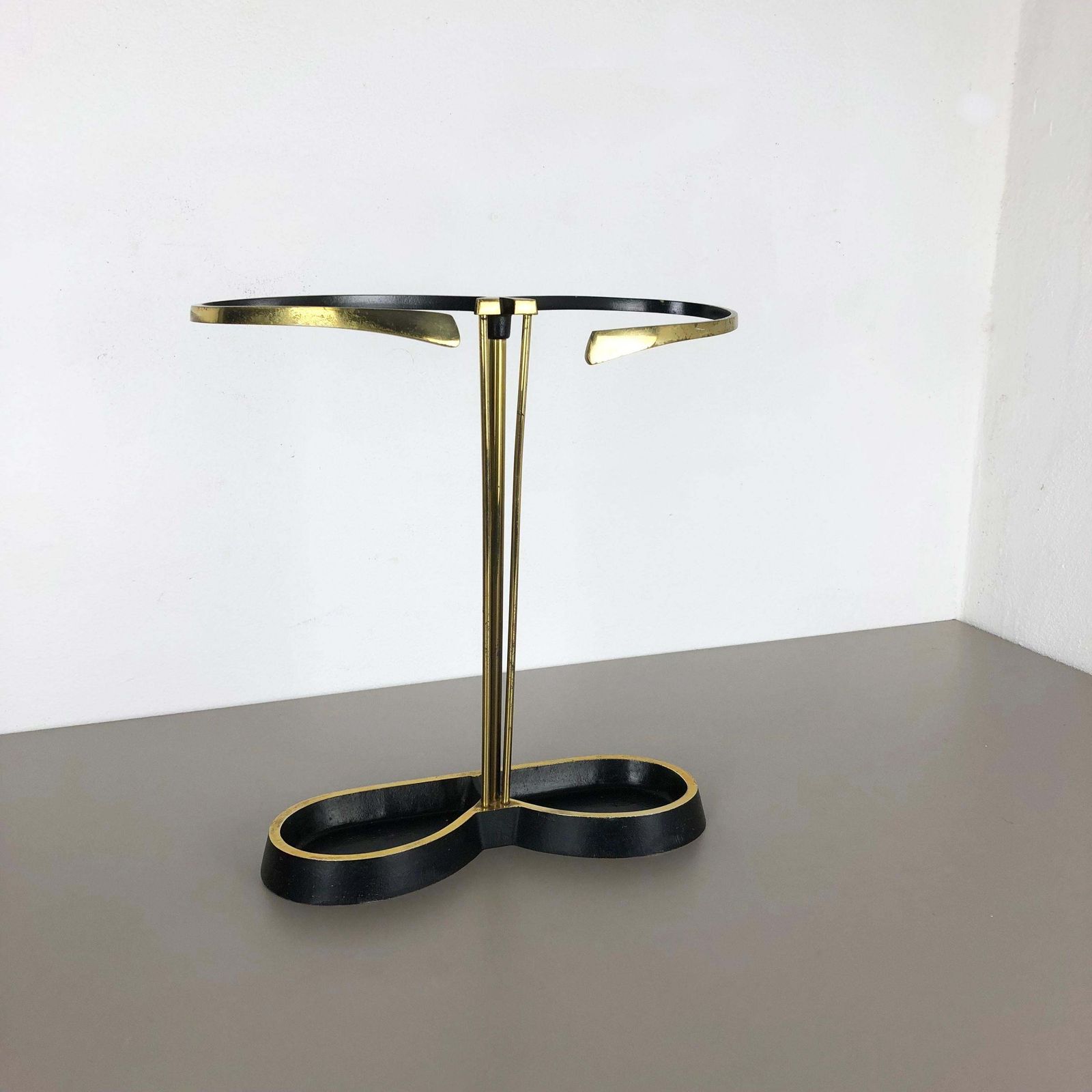 Original Midcentury Metal Brass Auböck Style Umbrella Stand, Austria, 1950s photo for sale