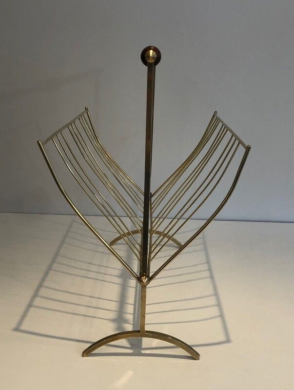 In The Style Of Cesare Lacca Brass And Wood Magazine Rack photo Home Decor