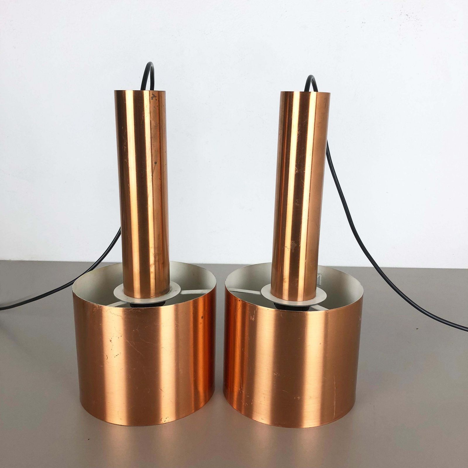 photo furniture Set Of 2 "Club" Hanging Light Copper Jo Hammerborg Fog & Mørup, Denmark, 1963