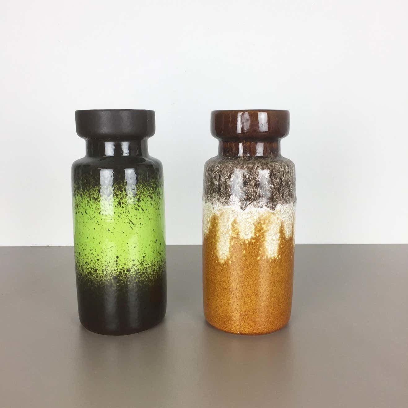 Home Decor Set Of Two Vintage Pottery Fat Lava Vases Made By Scheurich, Germany, 1970s photo
