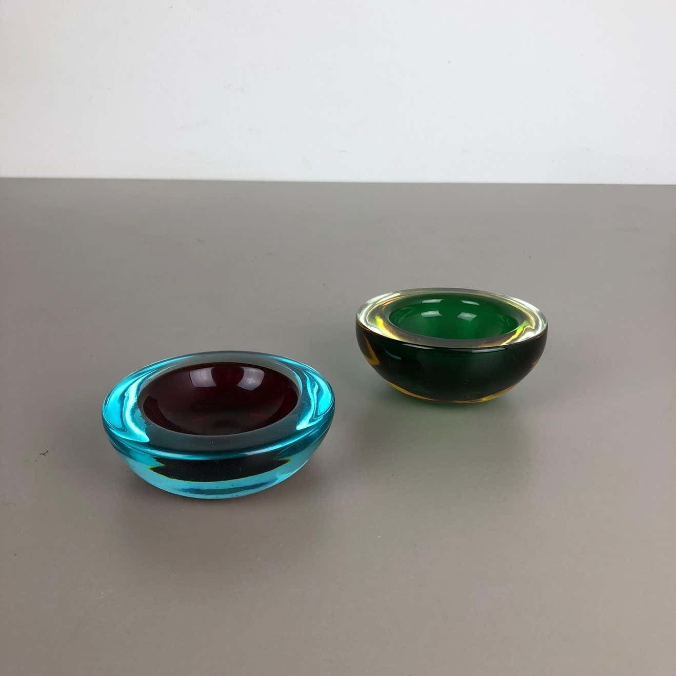 Set Of 2 Murano Glass Sommerso Bowl Shells Ashtray Element, Italy, 1970s photo furniture