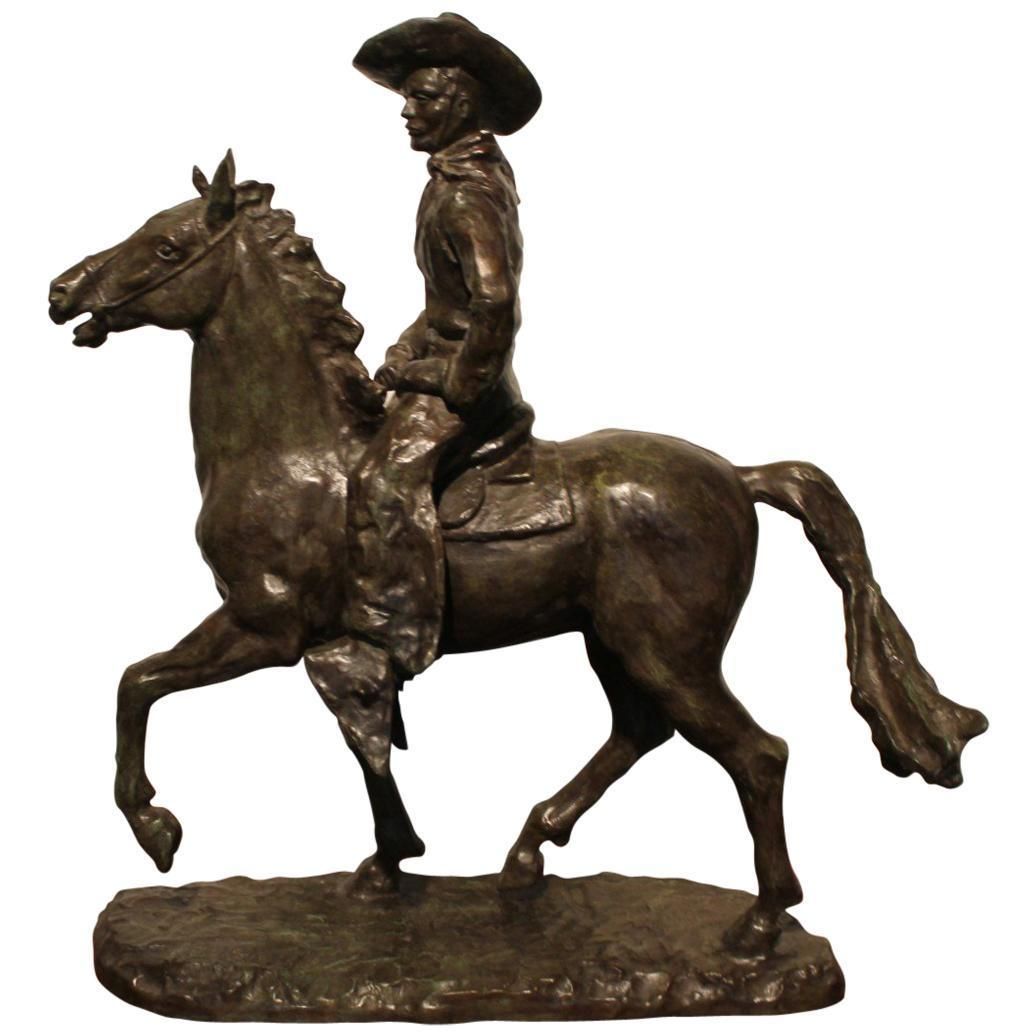 Bronze Sculpture " Cowboy On His Horse" By Paul Sersté, Belgium photo furniture