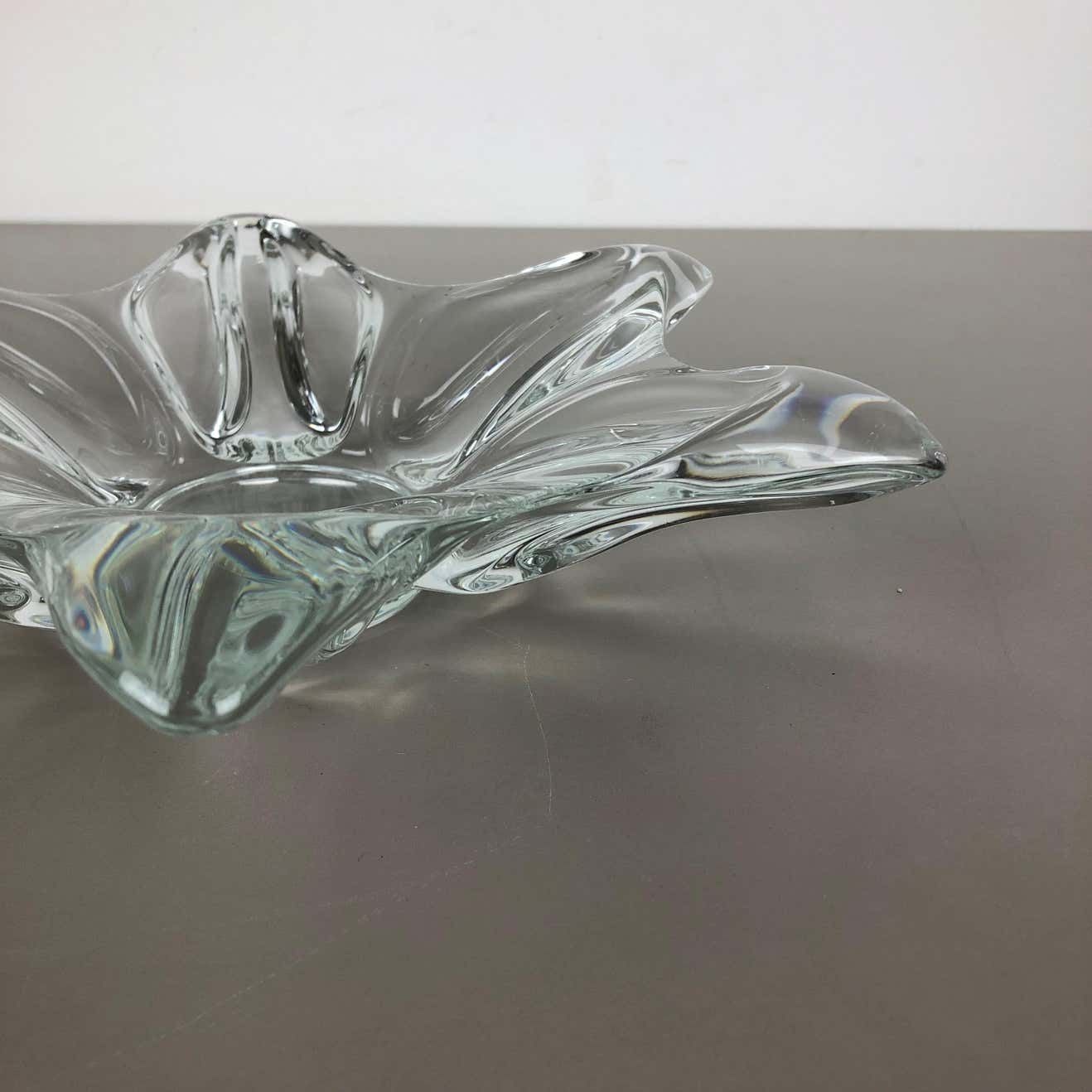photo furniture Large French Floral Crystal Glass Shell Bowl By Art Vannes, France, 1970s