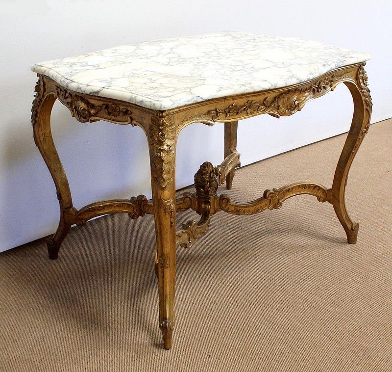 Marble And Gilded Wood Center Table, Regency Style, 2nd Part Of The 19th Century photo furniture