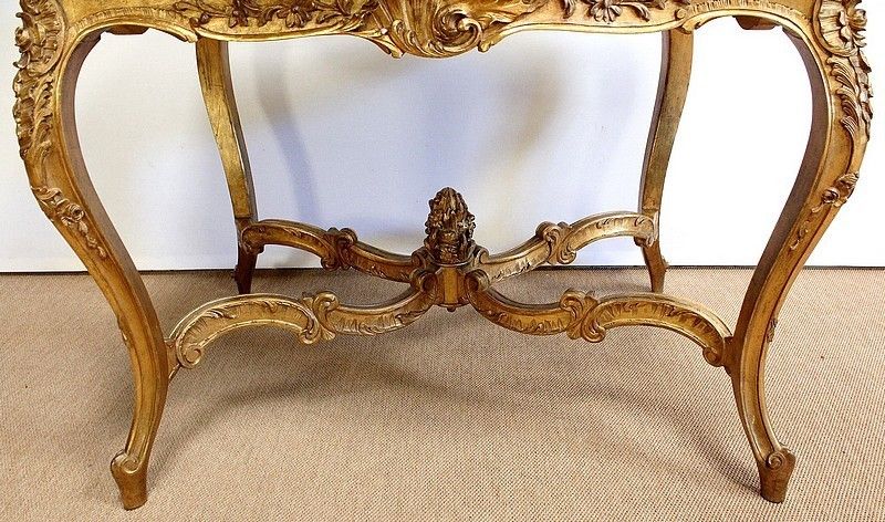 photo for sale Marble And Gilded Wood Center Table, Regency Style, 2nd Part Of The 19th Century