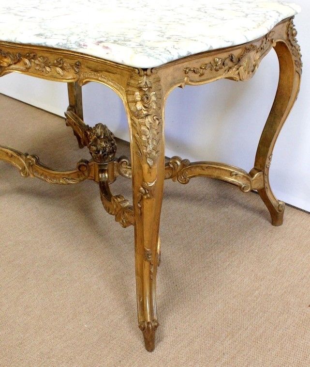 2987.0 Marble And Gilded Wood Center Table, Regency Style, 2nd Part Of The 19th Century photo
