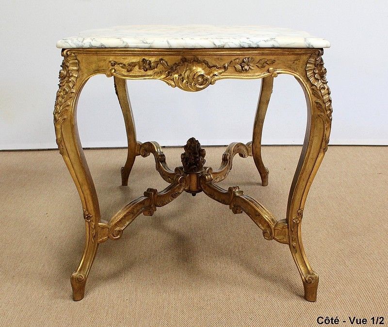 photo vintage Marble And Gilded Wood Center Table, Regency Style, 2nd Part Of The 19th Century