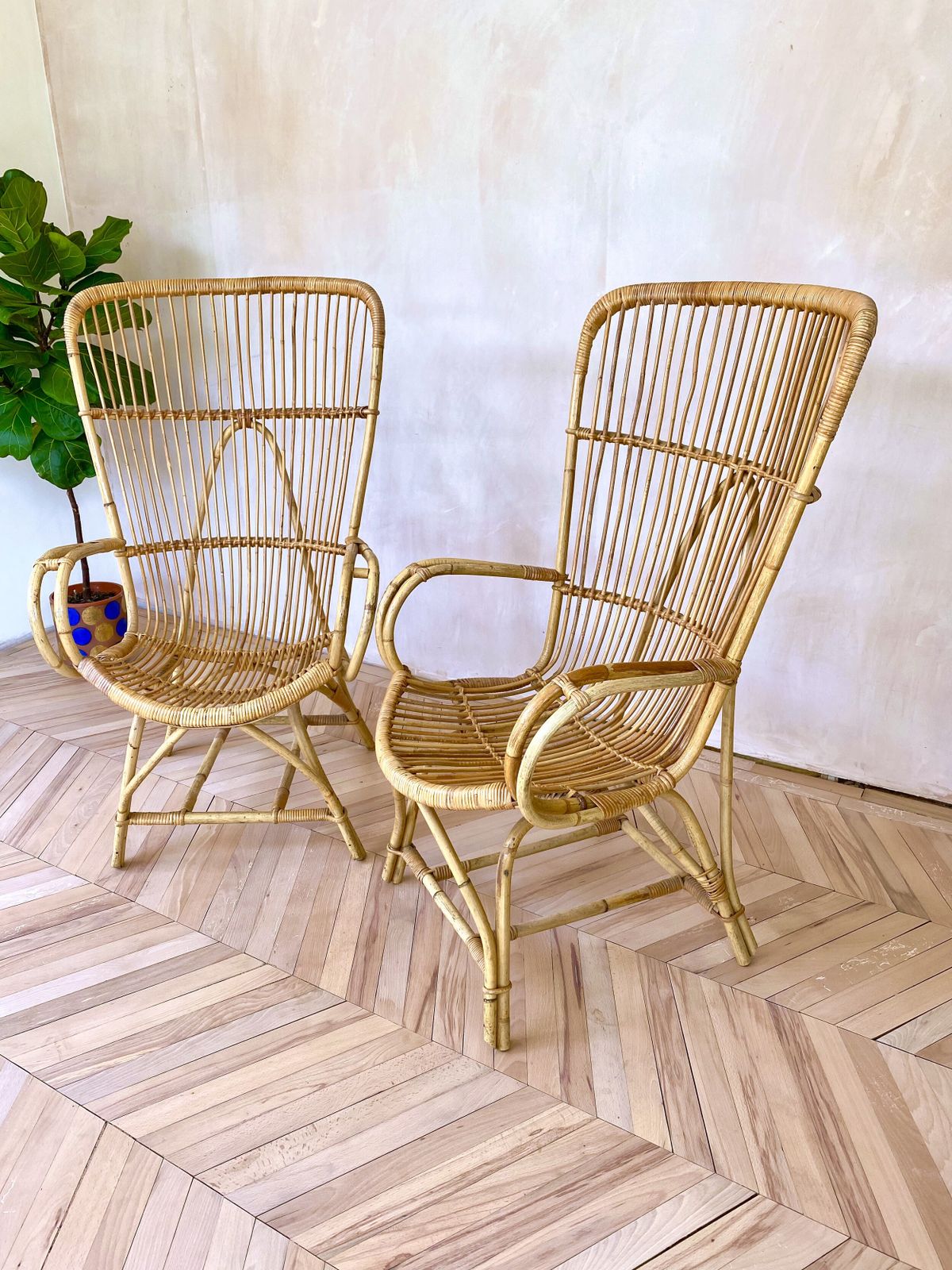 Pair Of Mid Century Wing Back Bamboo Occasional Chairs photo furniture