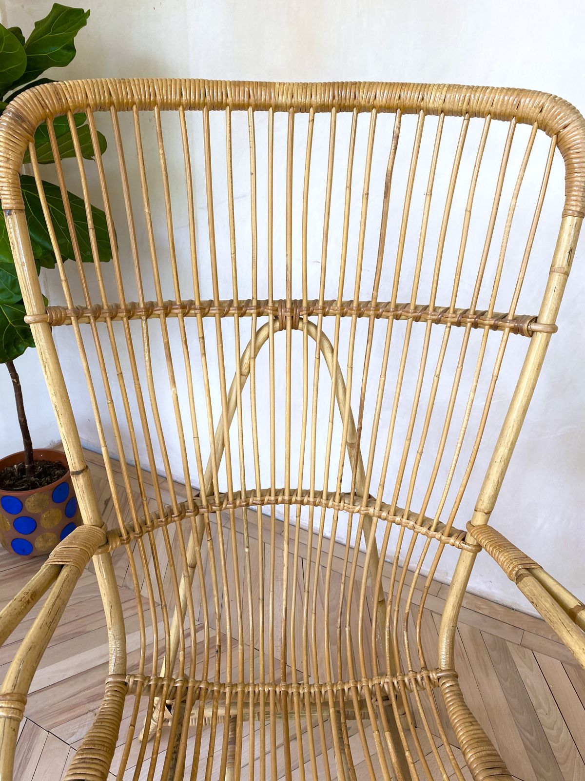 Pair Of Mid Century Wing Back Bamboo Occasional Chairs photo vinterior