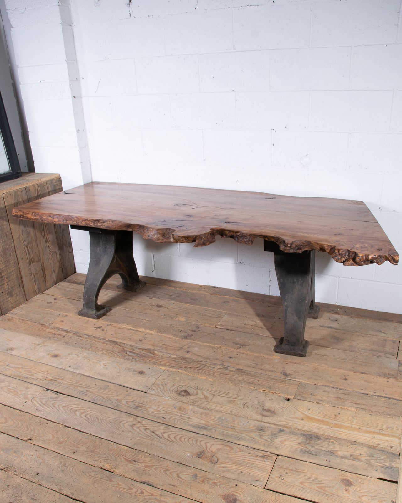 Bespoke Desk Table With New Elm Top And Mid Century Cast Iron Industrial Legs photo 2500.0