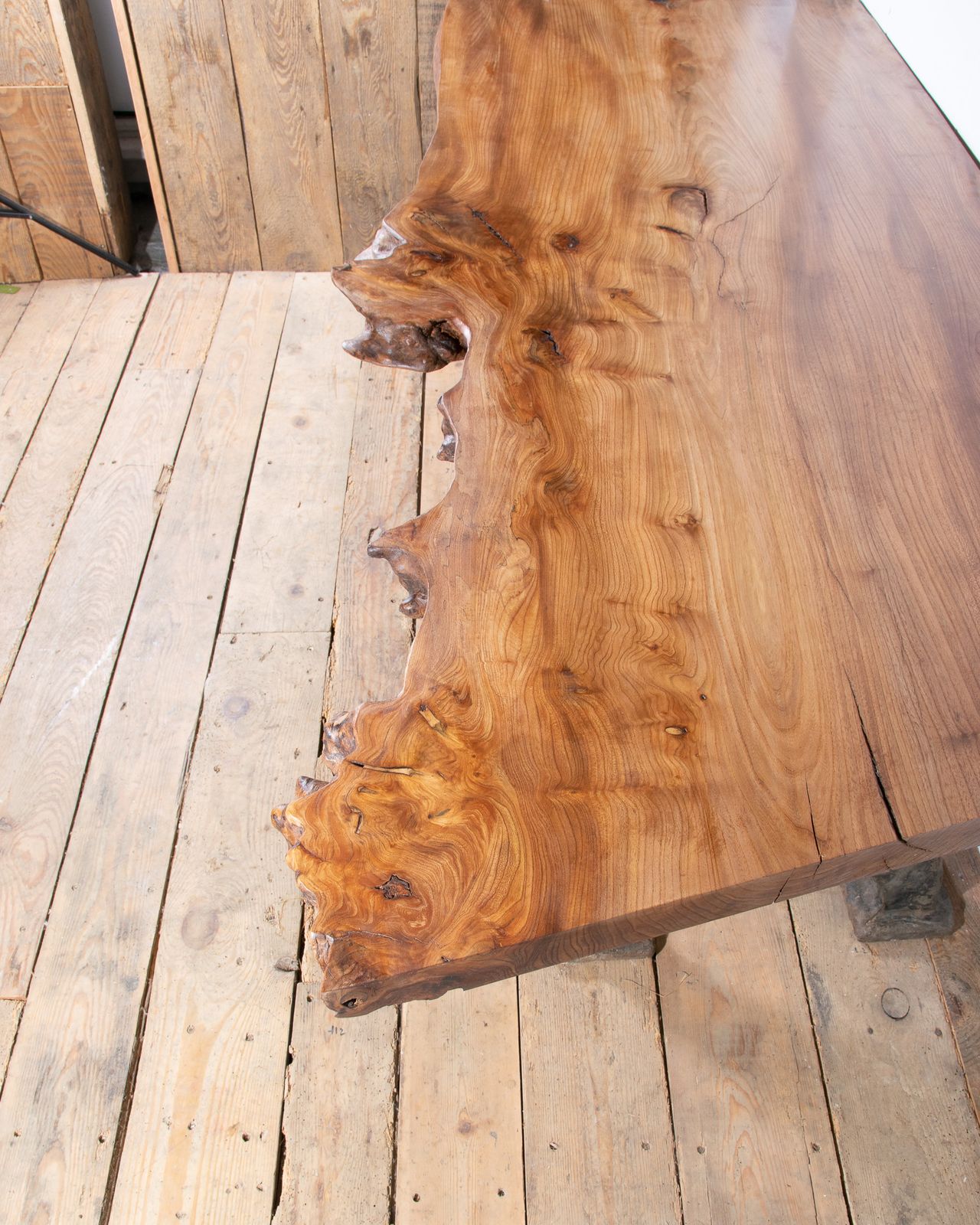 photo vinterior Bespoke Desk Table With New Elm Top And Mid Century Cast Iron Industrial Legs