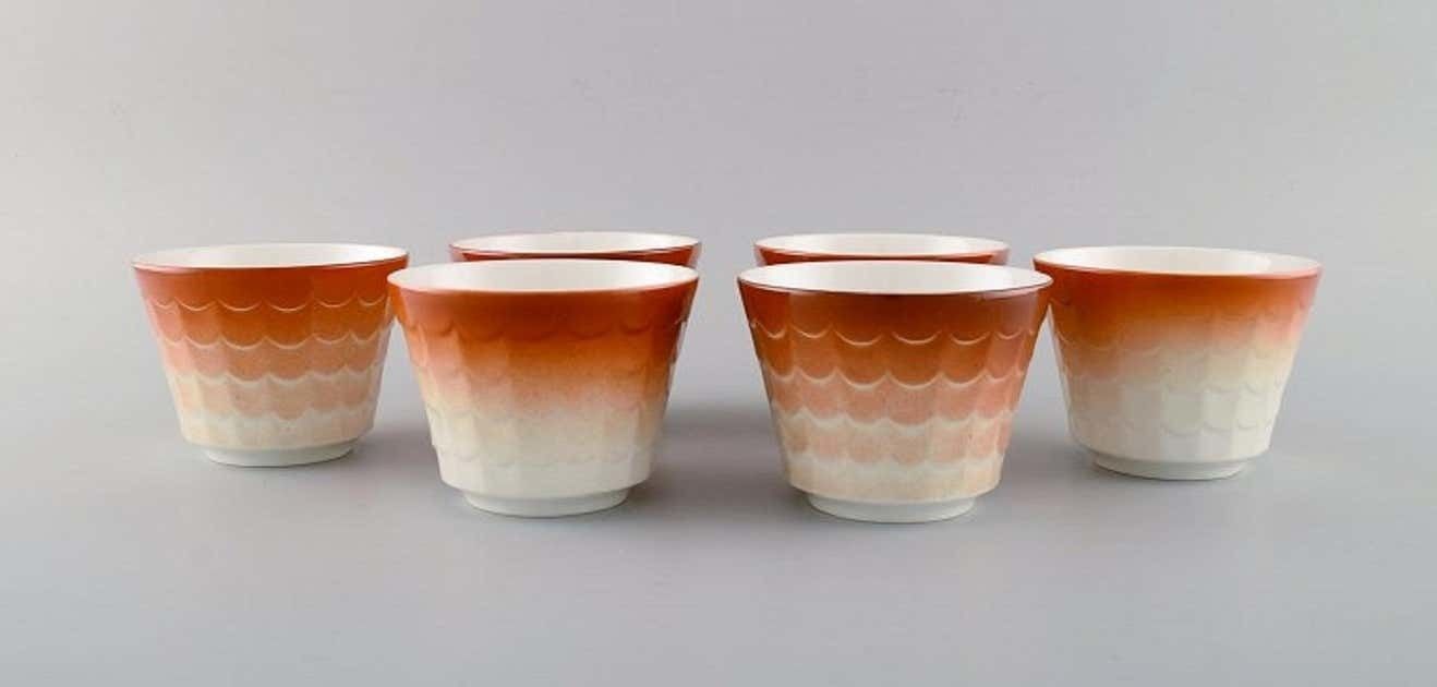 Wilhelm Kåge For Gustavsberg, Six Flower Pot Covers In Porcelain, 1960's