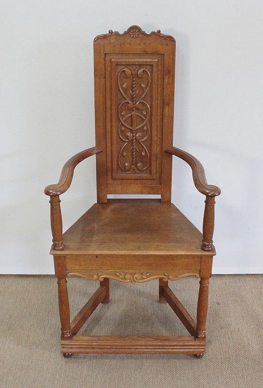 Pair Of Armchairs Known As 'Caquetoires' In Blond Oak, Renaissance Style   Late 19th Century photo Furniture